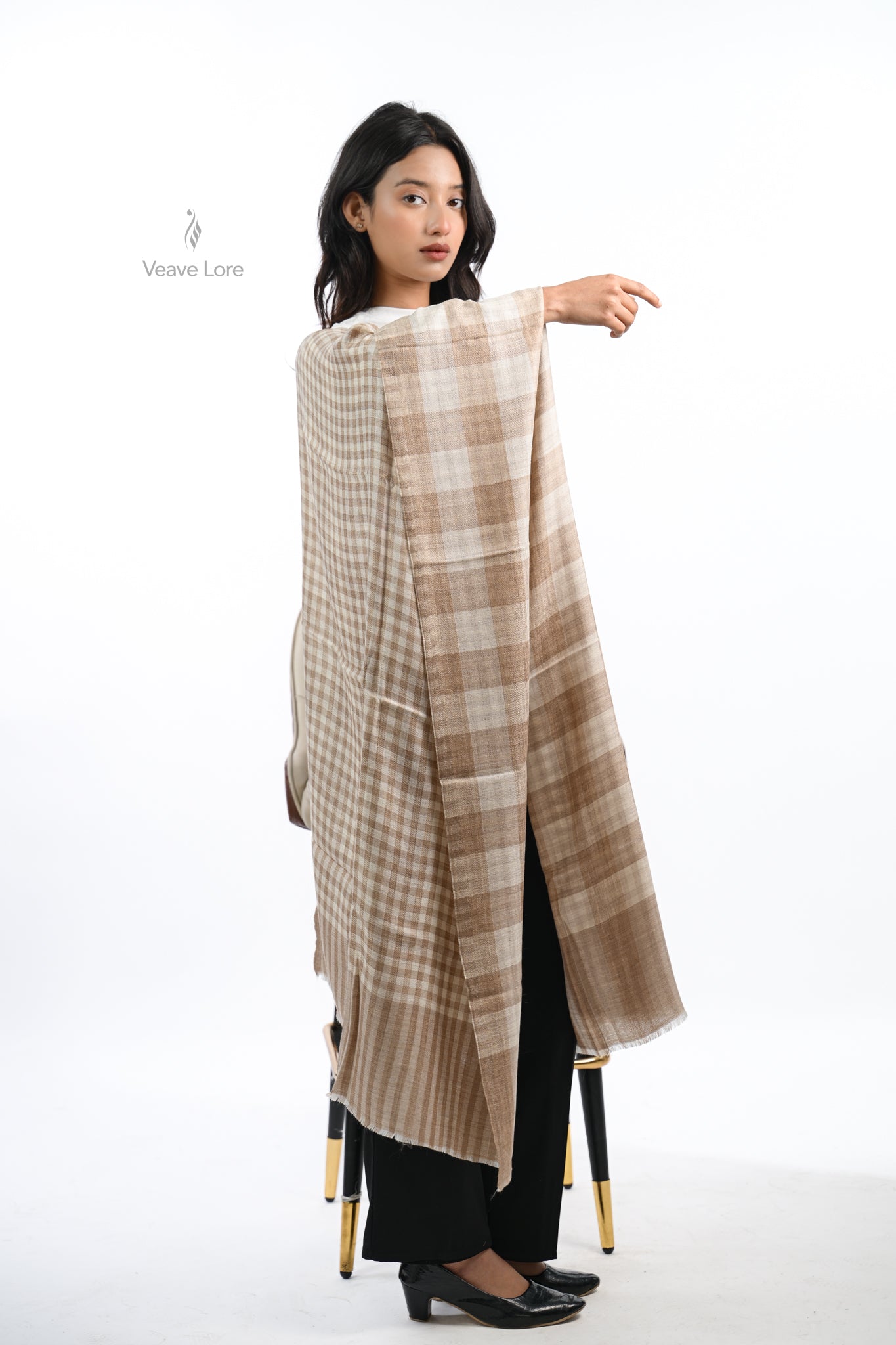 Reversible Check & Stripe Wool Stole