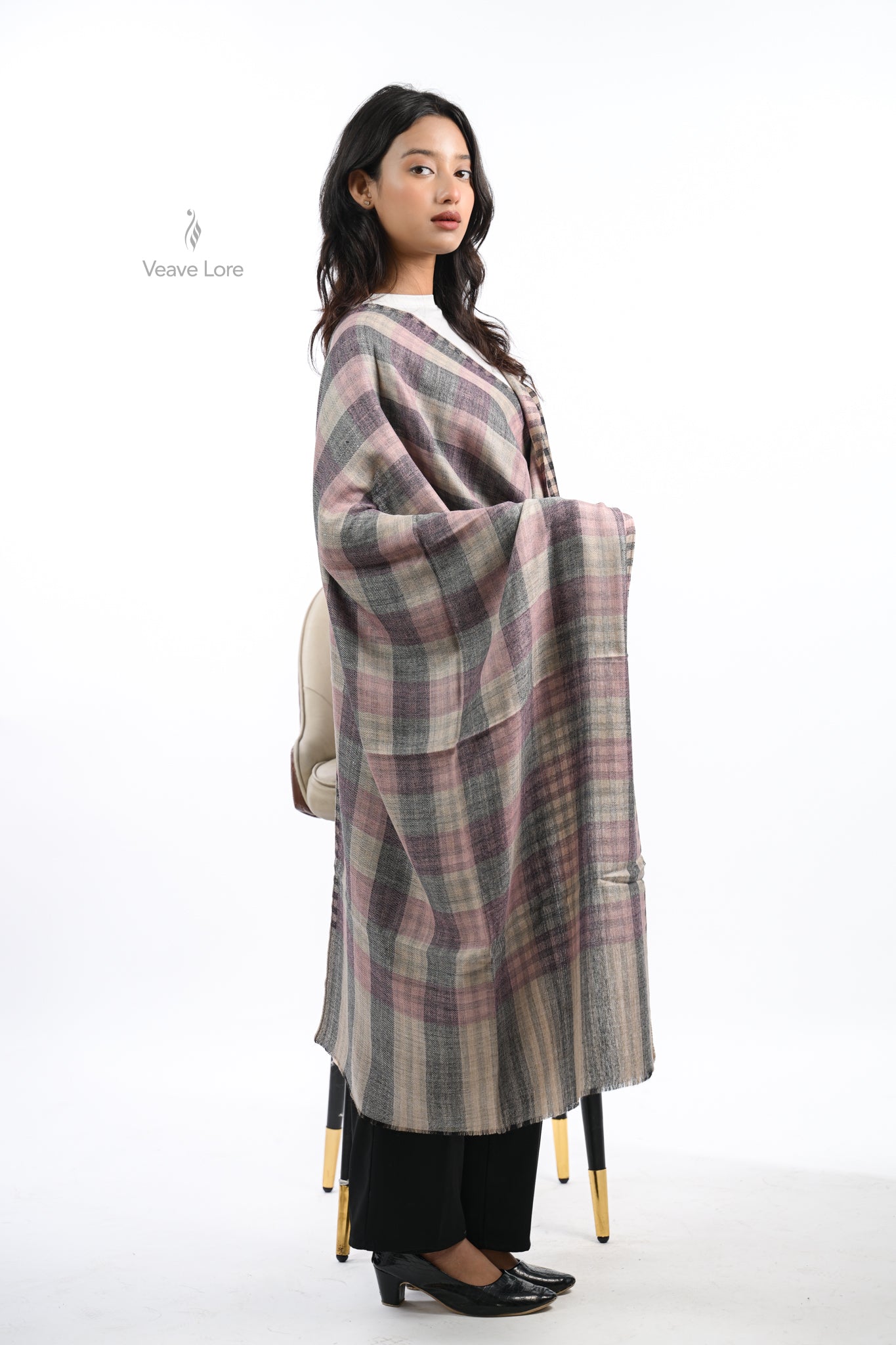 Reversible Check & Stripe Wool Stole