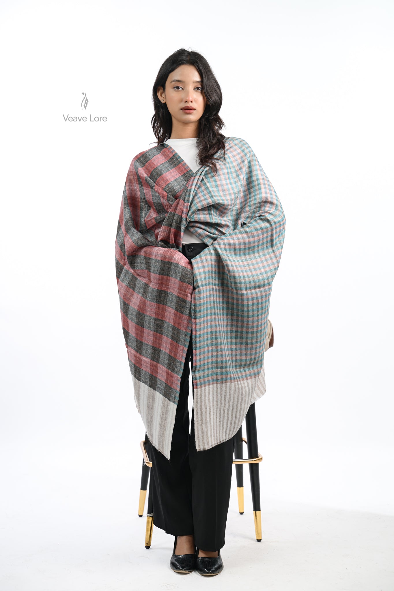 Reversible Check & Stripe Wool Stole