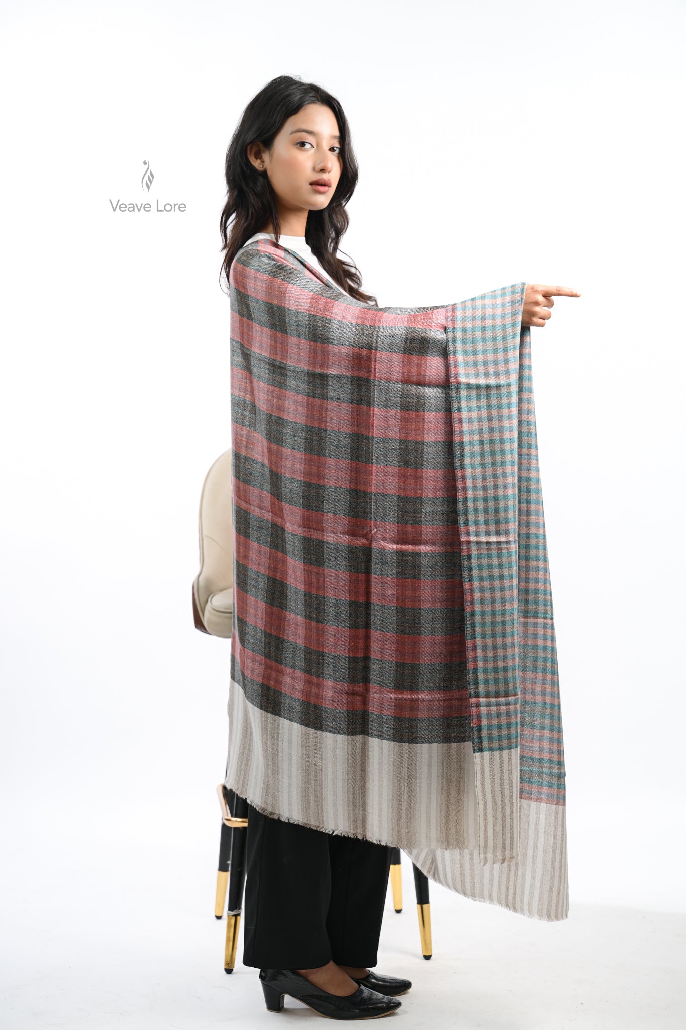 Reversible Check & Stripe Wool Stole