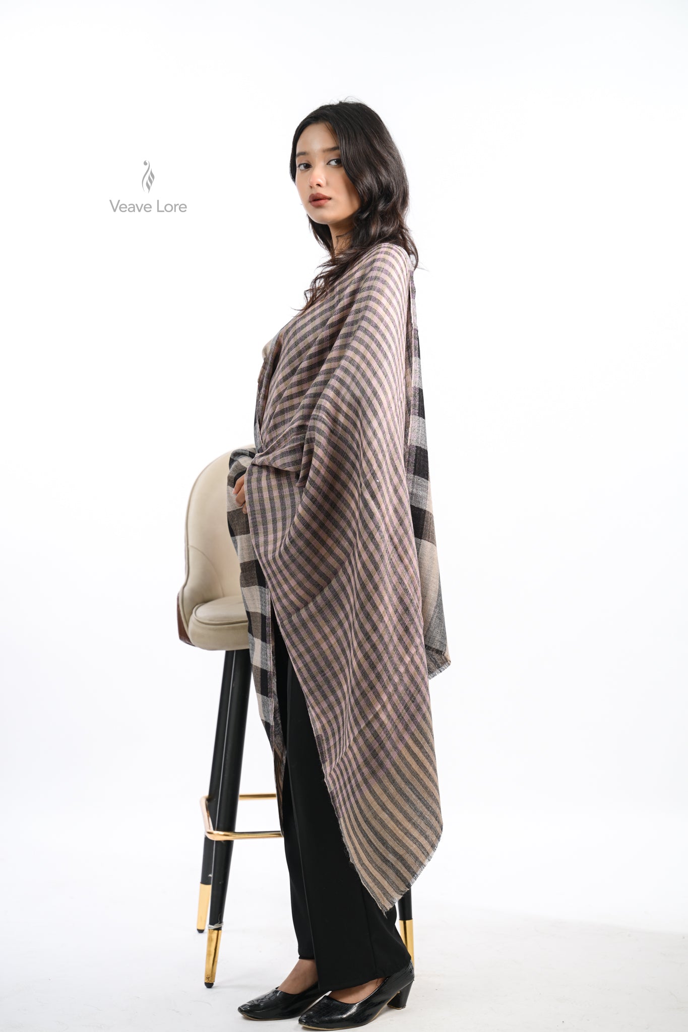Reversible Check & Stripe Wool Stole