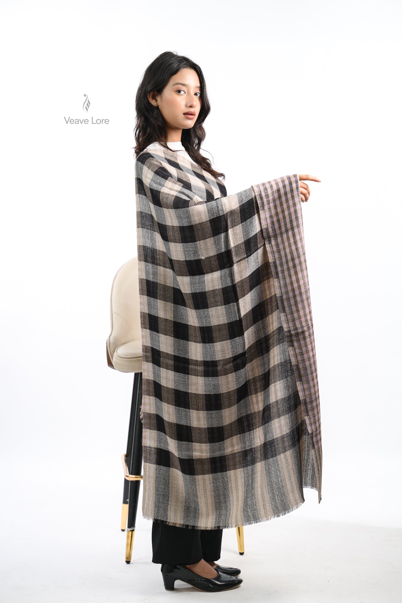Reversible Check & Stripe Wool Stole