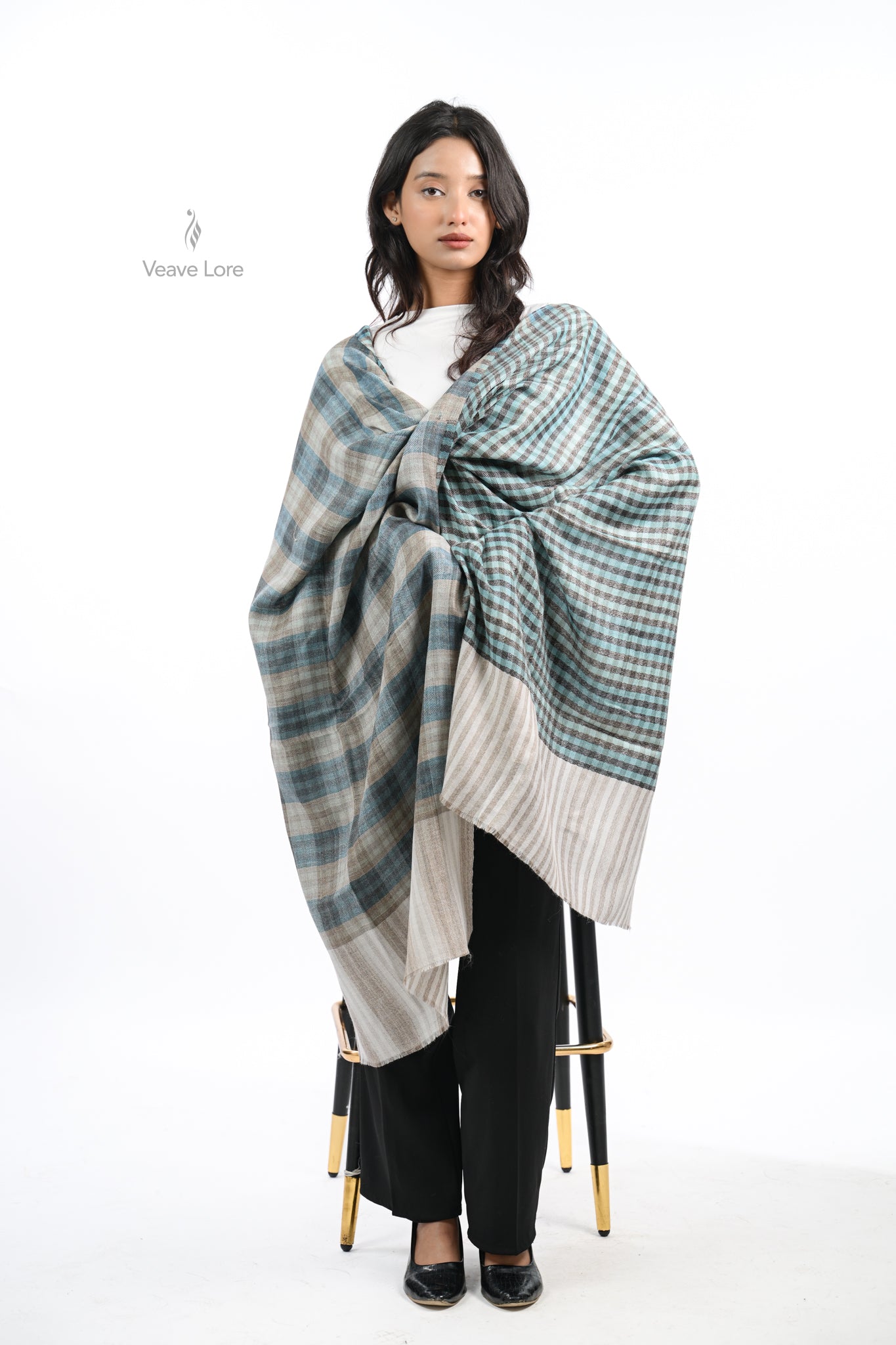 Reversible Check & Stripe Wool Stole