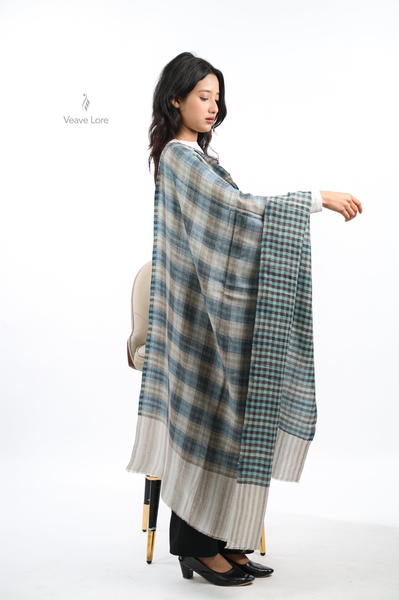 Reversible Check & Stripe Wool Stole