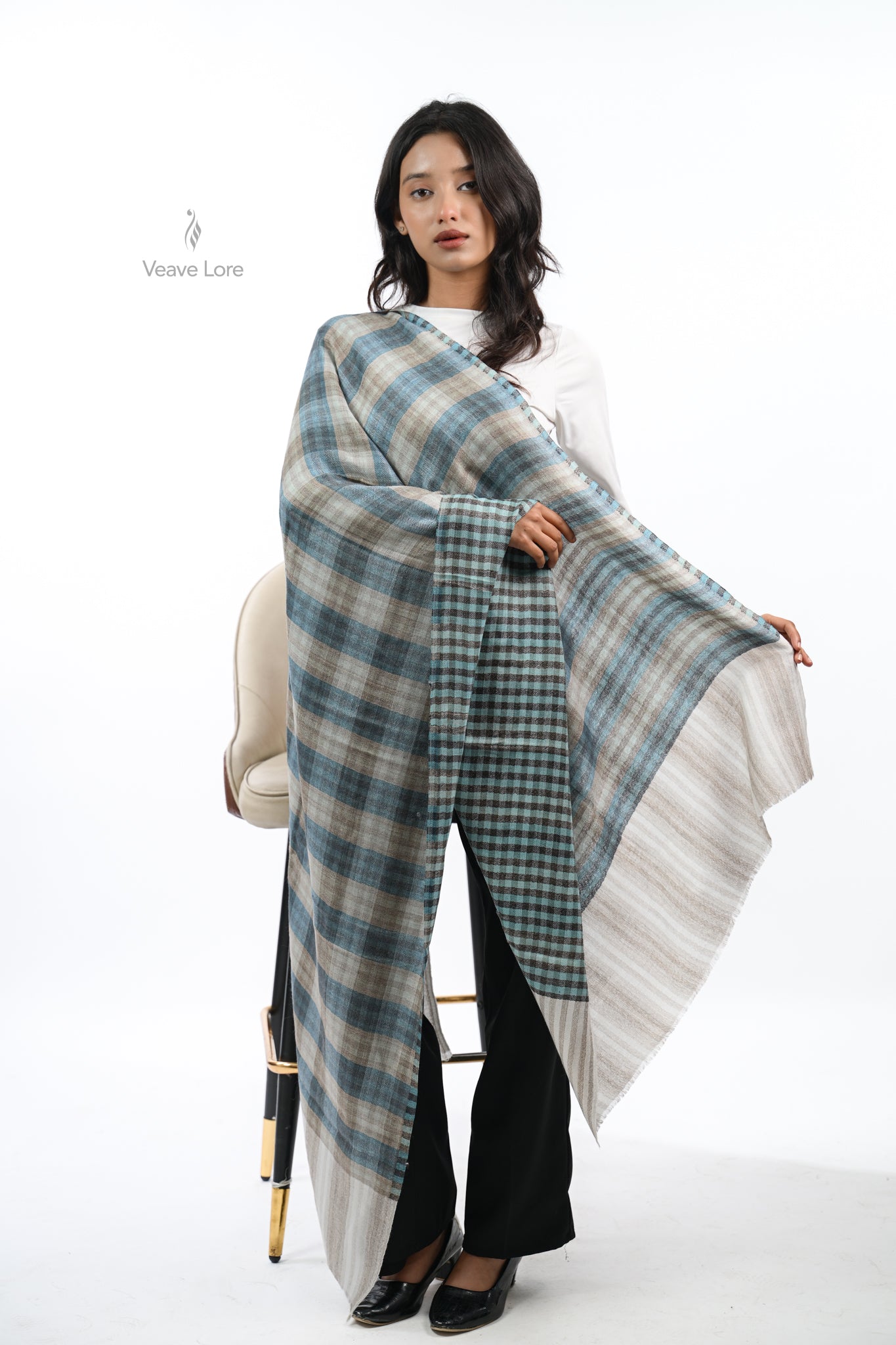 Reversible Check & Stripe Wool Stole