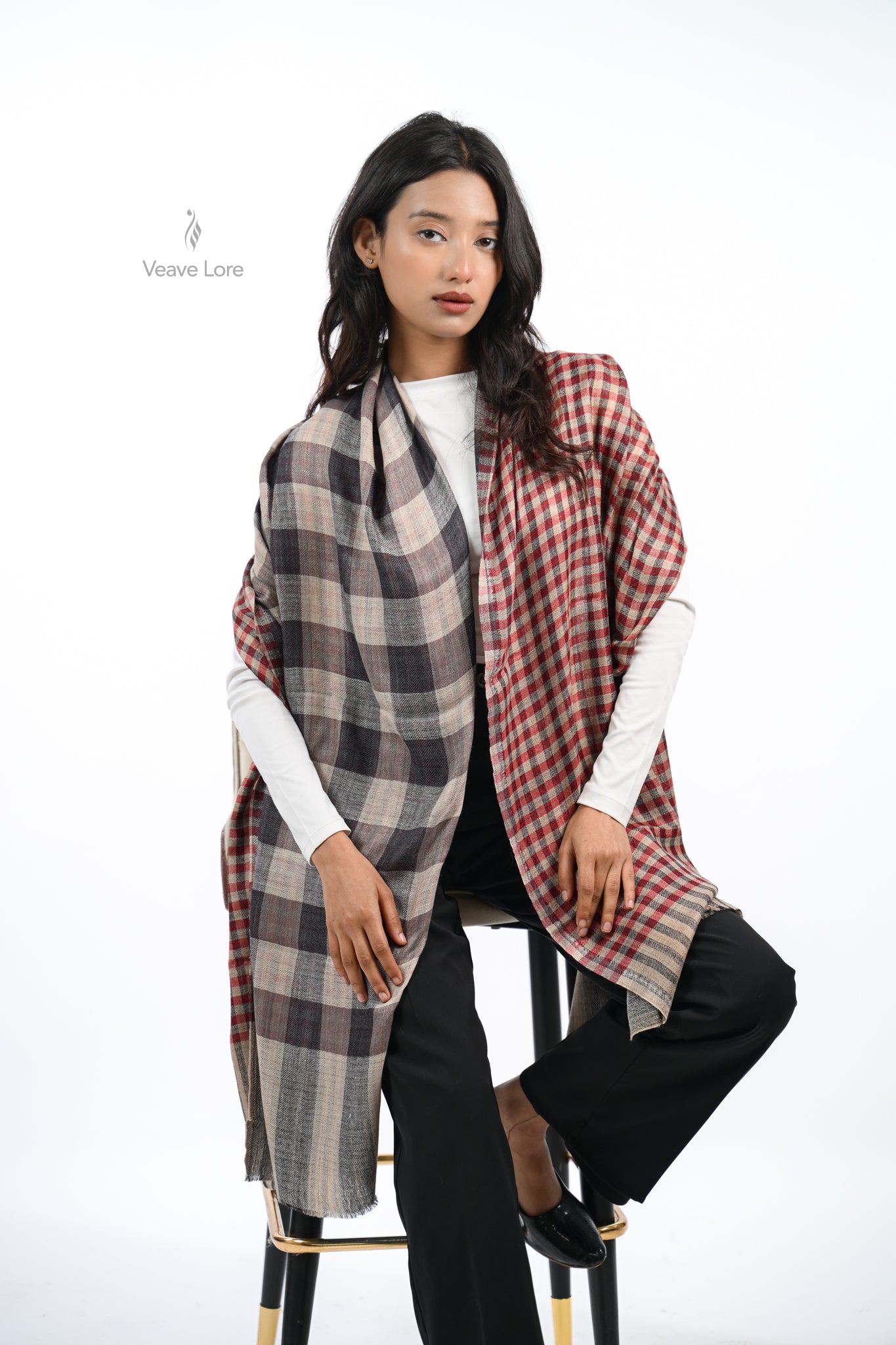 Reversible Check & Stripe Wool Stole