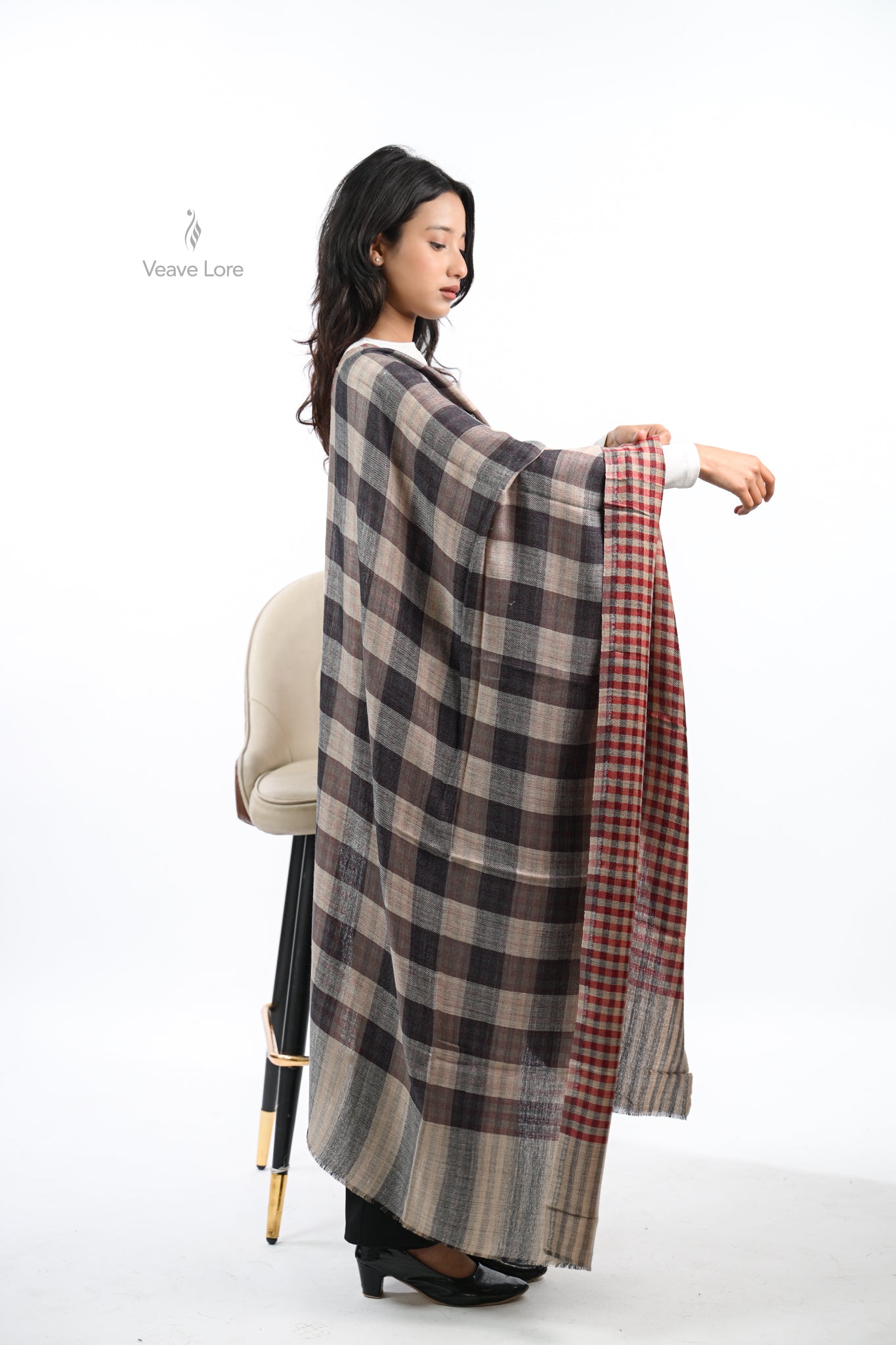 Reversible Check & Stripe Wool Stole