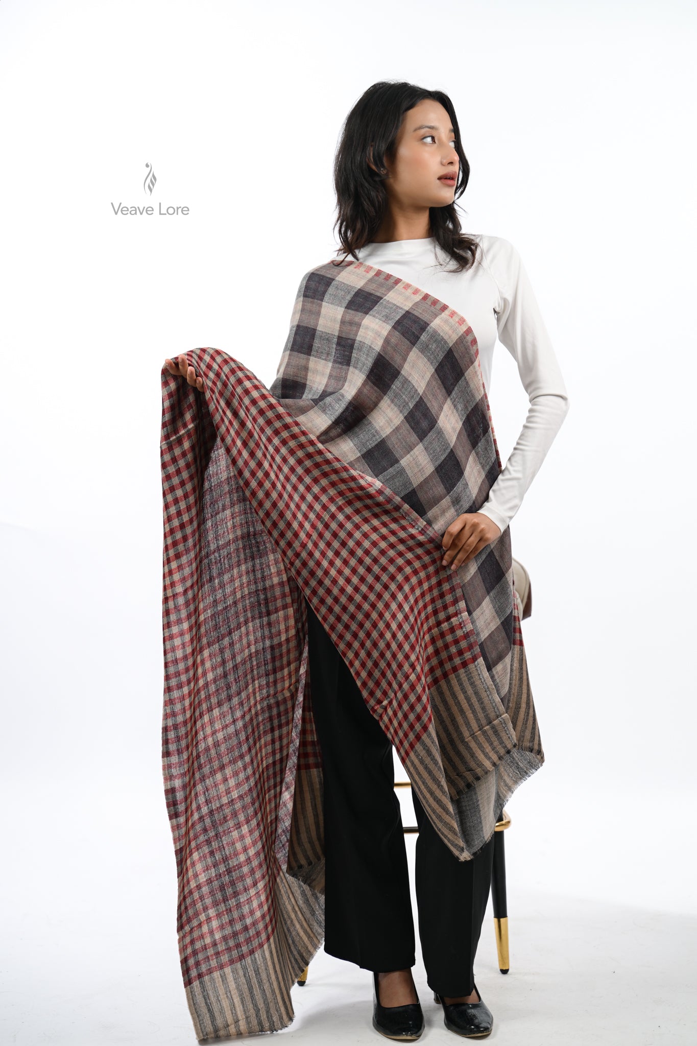 Reversible Check & Stripe Wool Stole