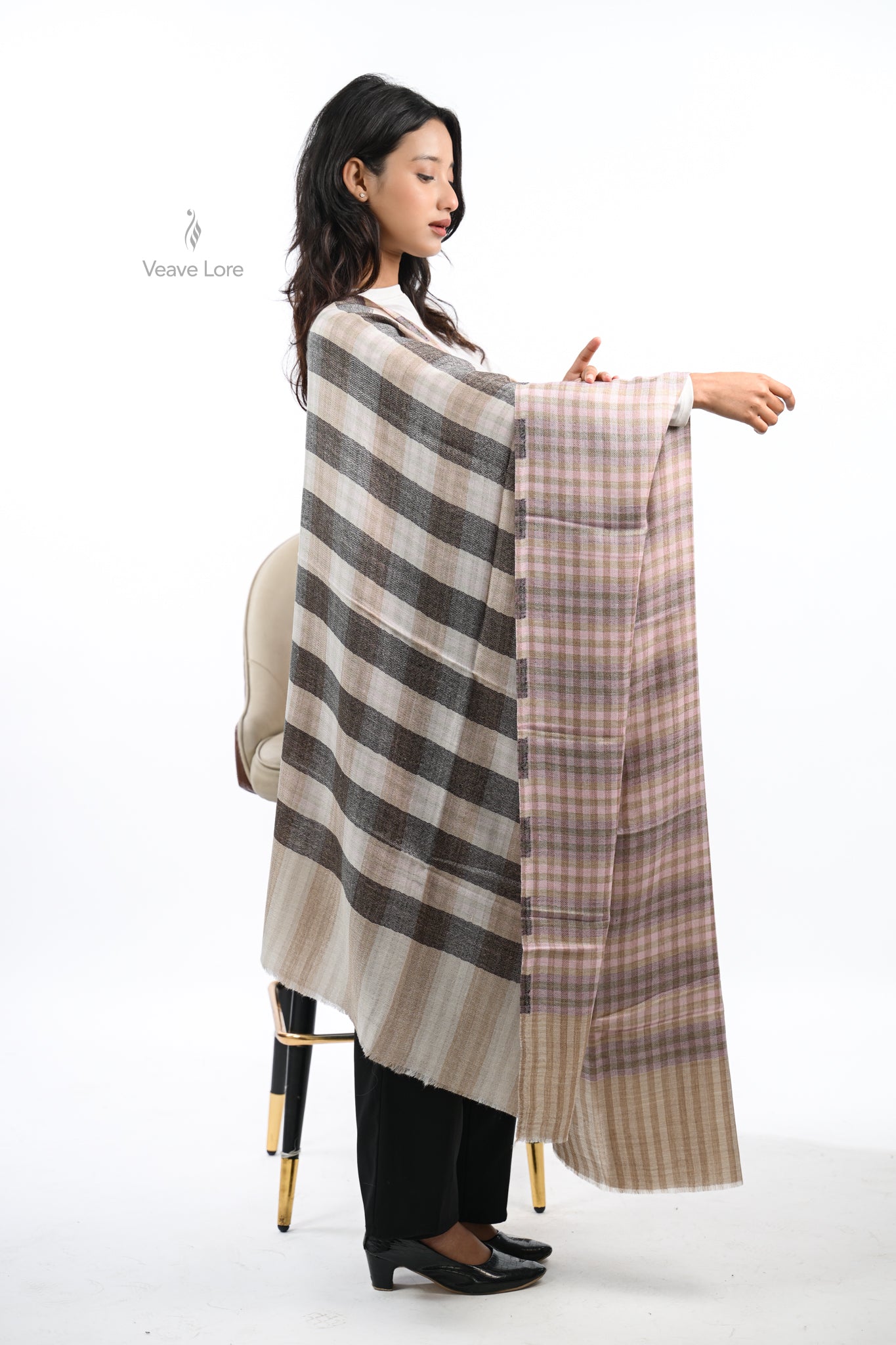 Reversible Check & Stripe Wool Stole