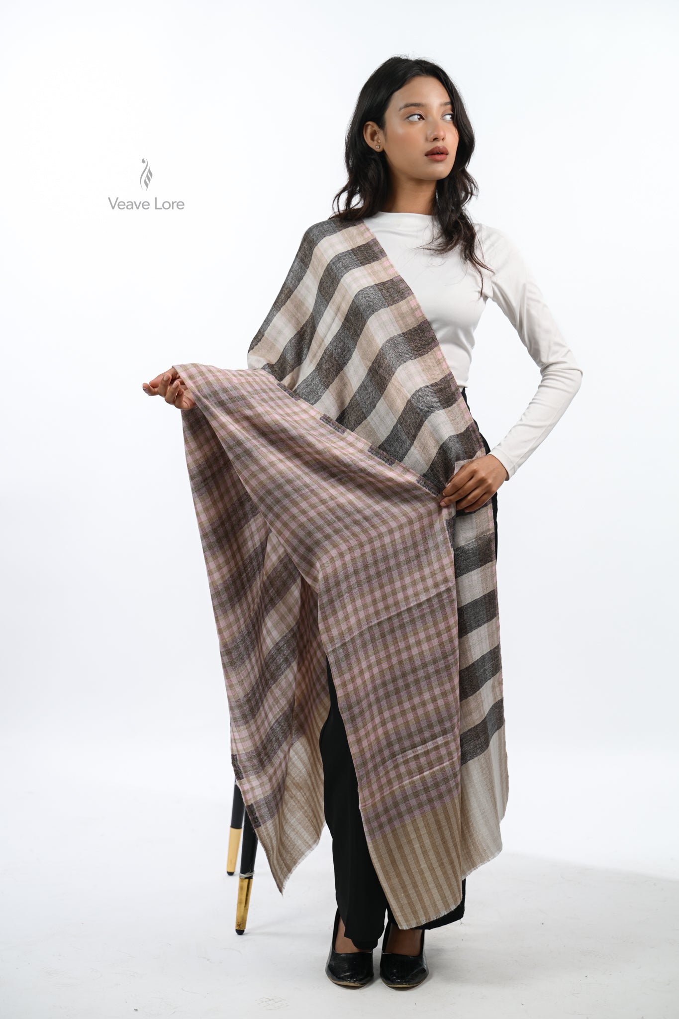 Reversible Check & Stripe Wool Stole