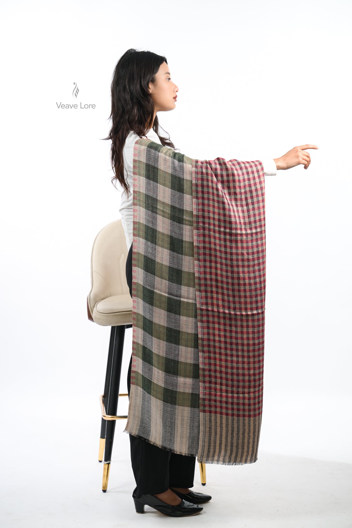 Reversible Check & Stripe Wool Stole