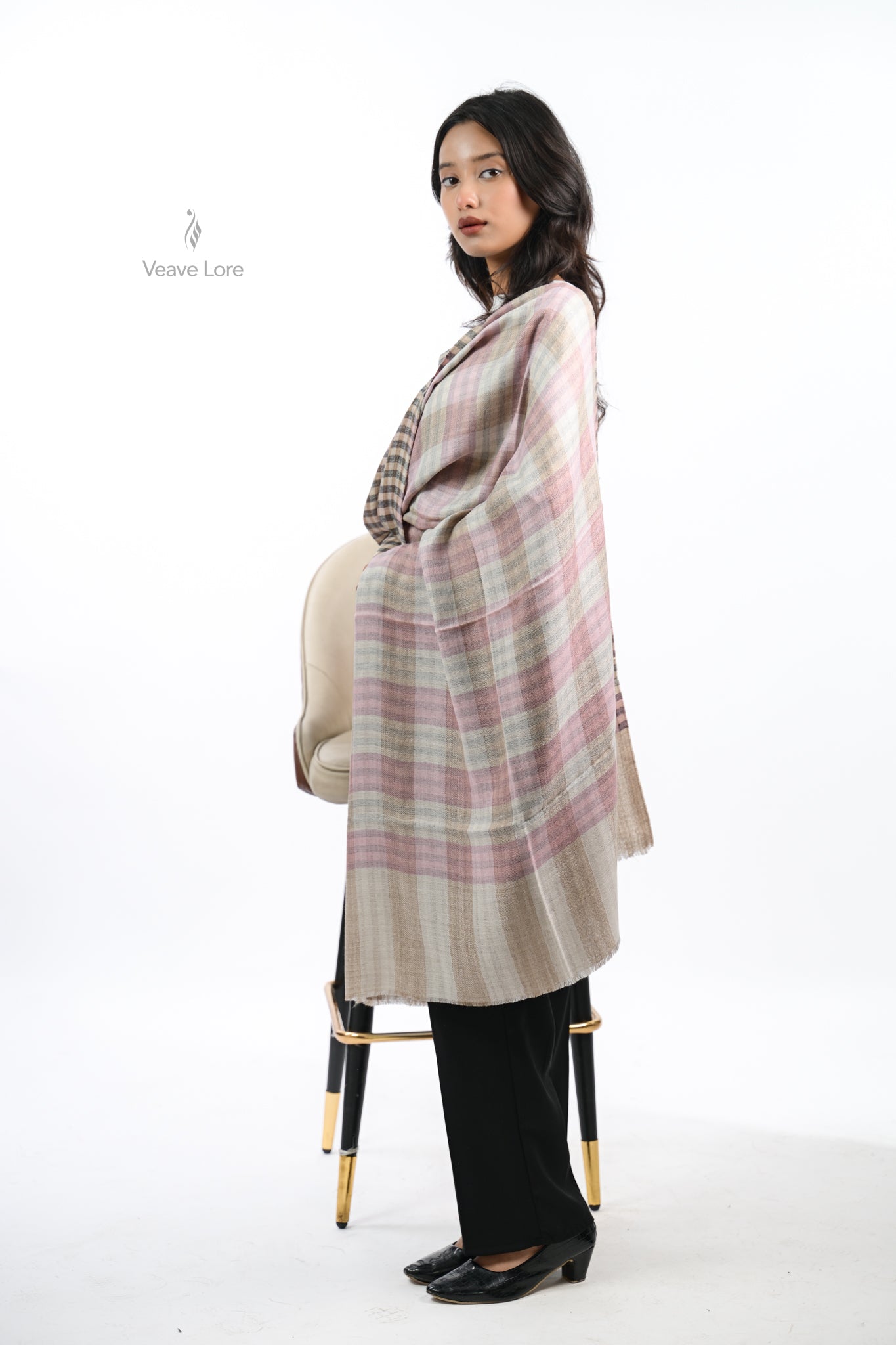 Reversible Check & Stripe Wool Stole
