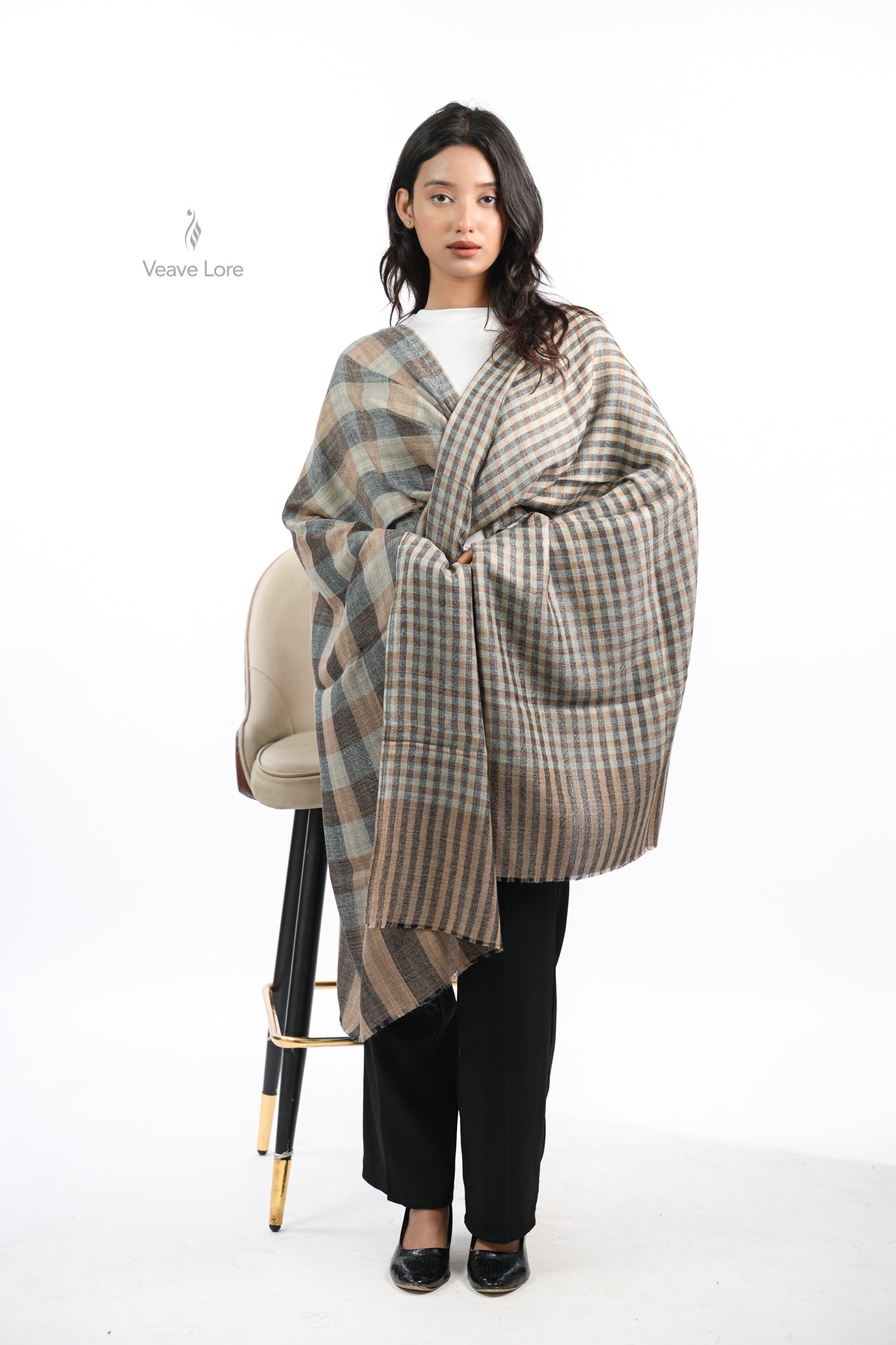 Reversible Check & Stripe Wool Stole