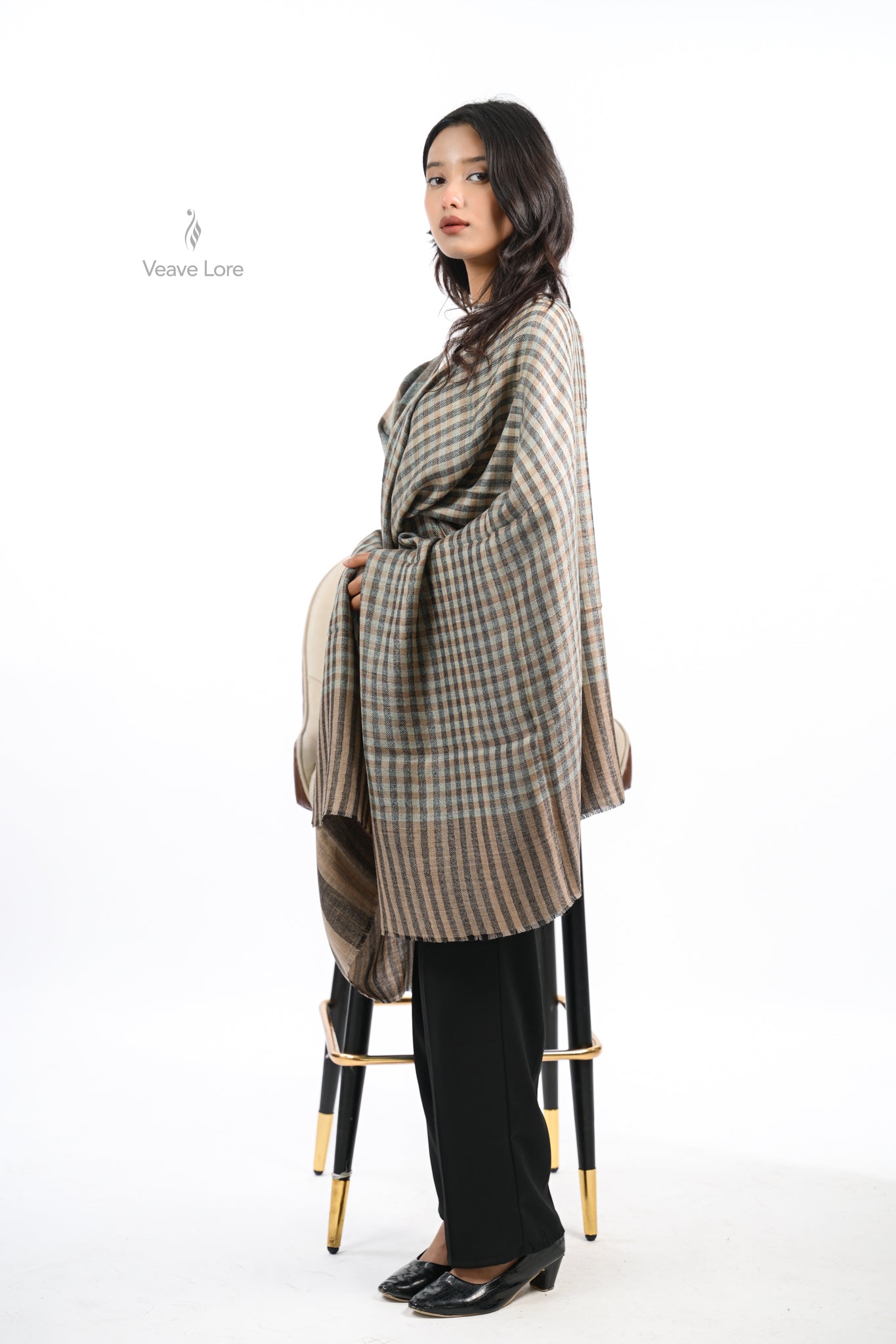Reversible Check & Stripe Wool Stole