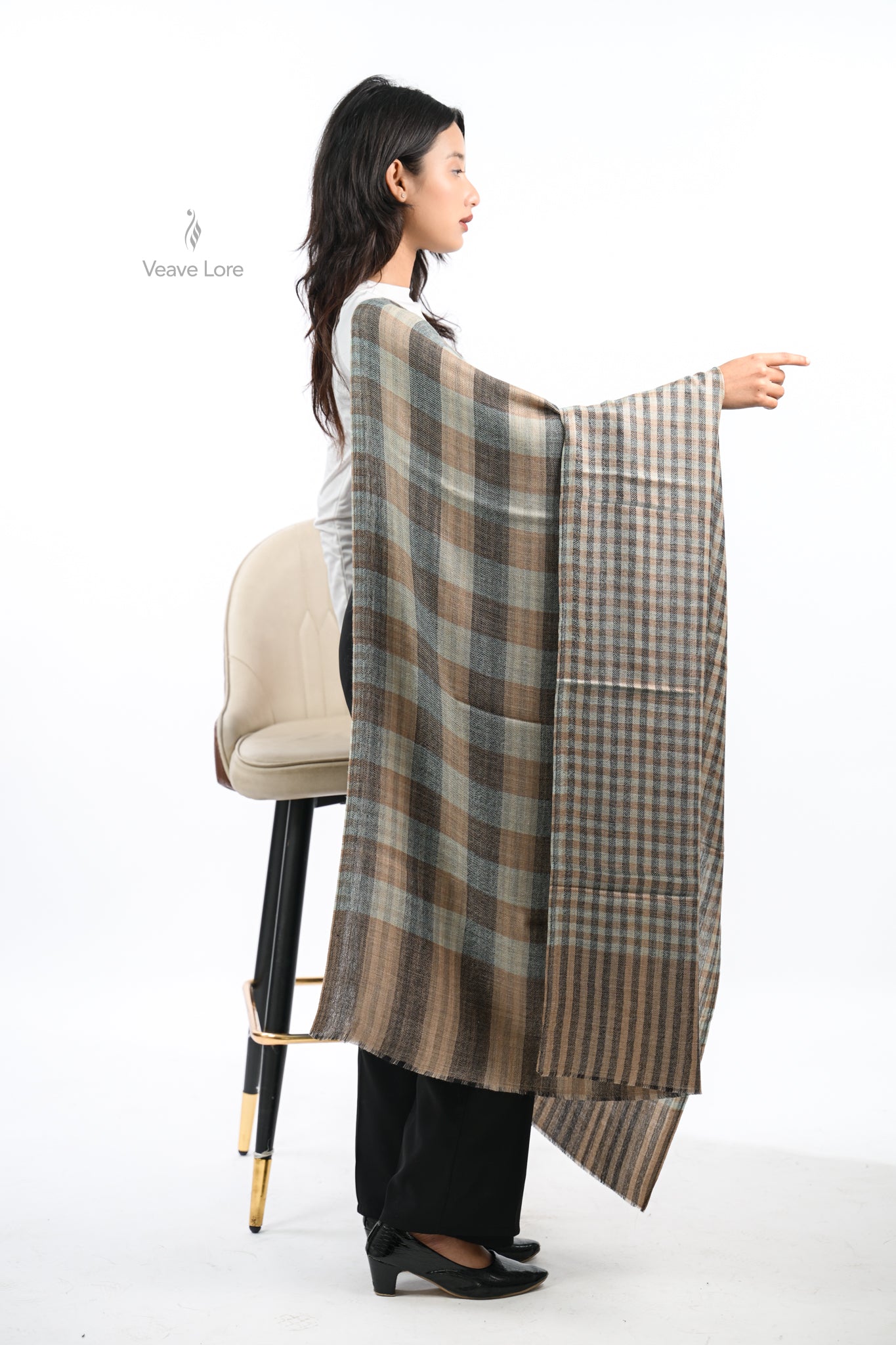 Reversible Check & Stripe Wool Stole
