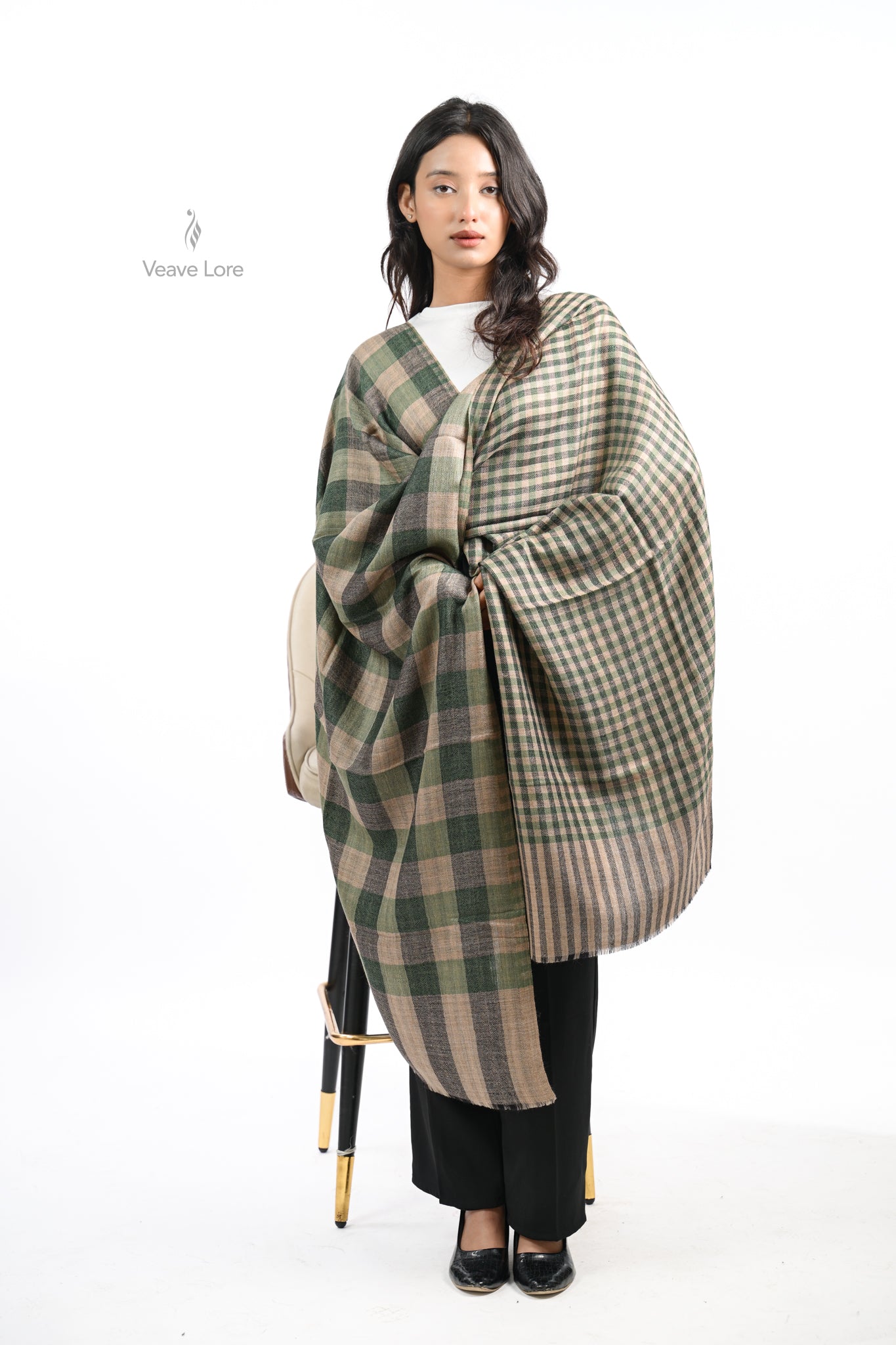Reversible Check & Stripe Wool Stole