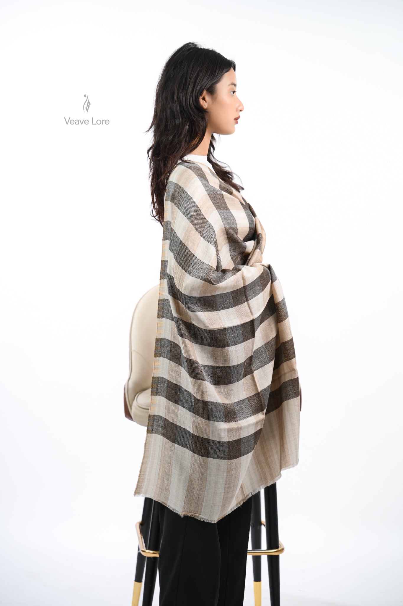 Reversible Check & Stripe Wool Stole