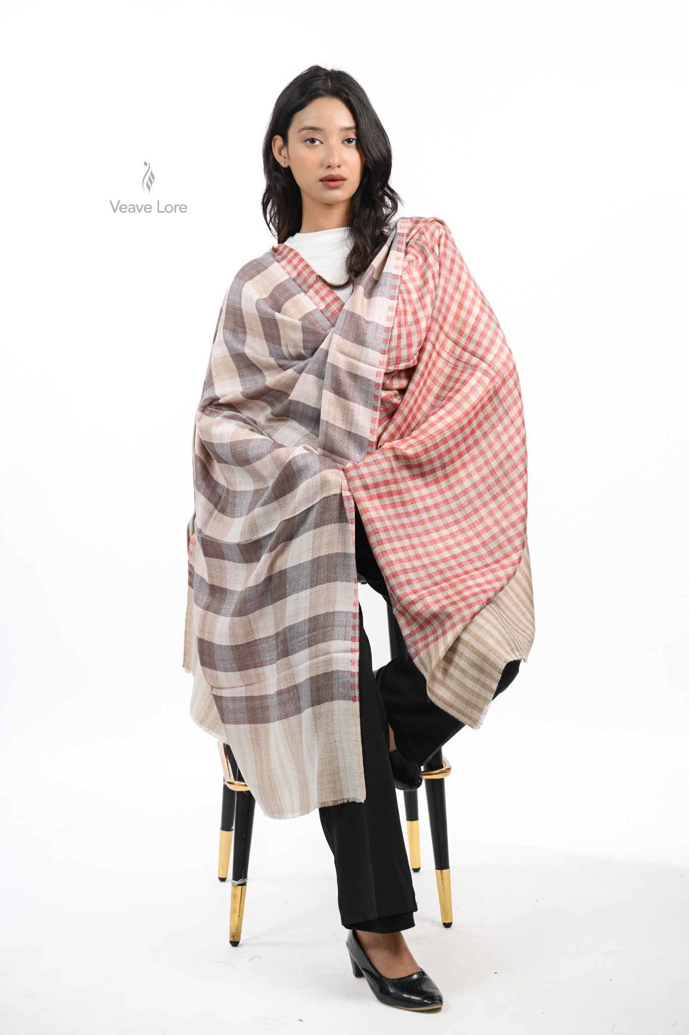 Reversible Check & Stripe Wool Stole