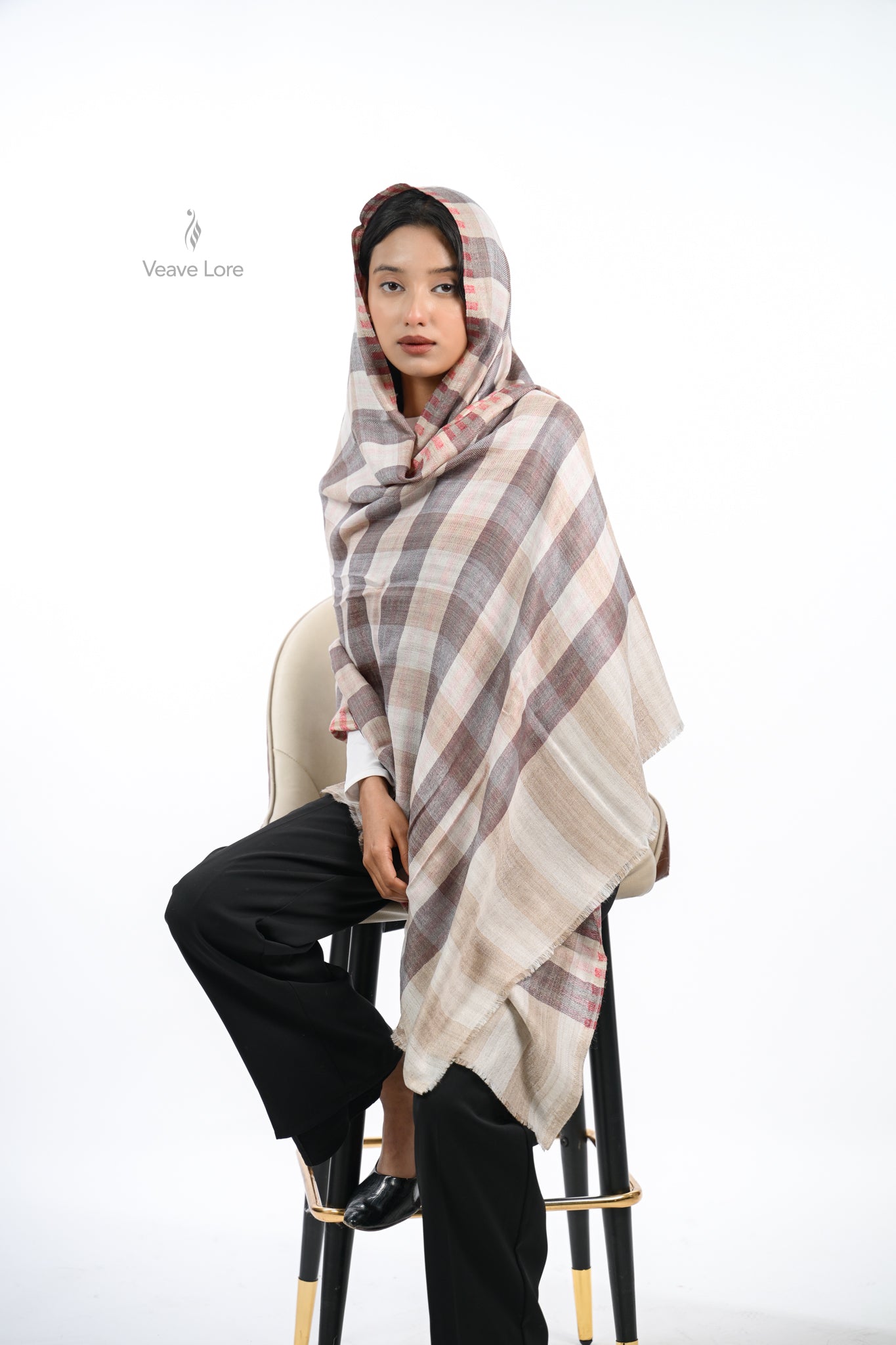 Reversible Check & Stripe Wool Stole