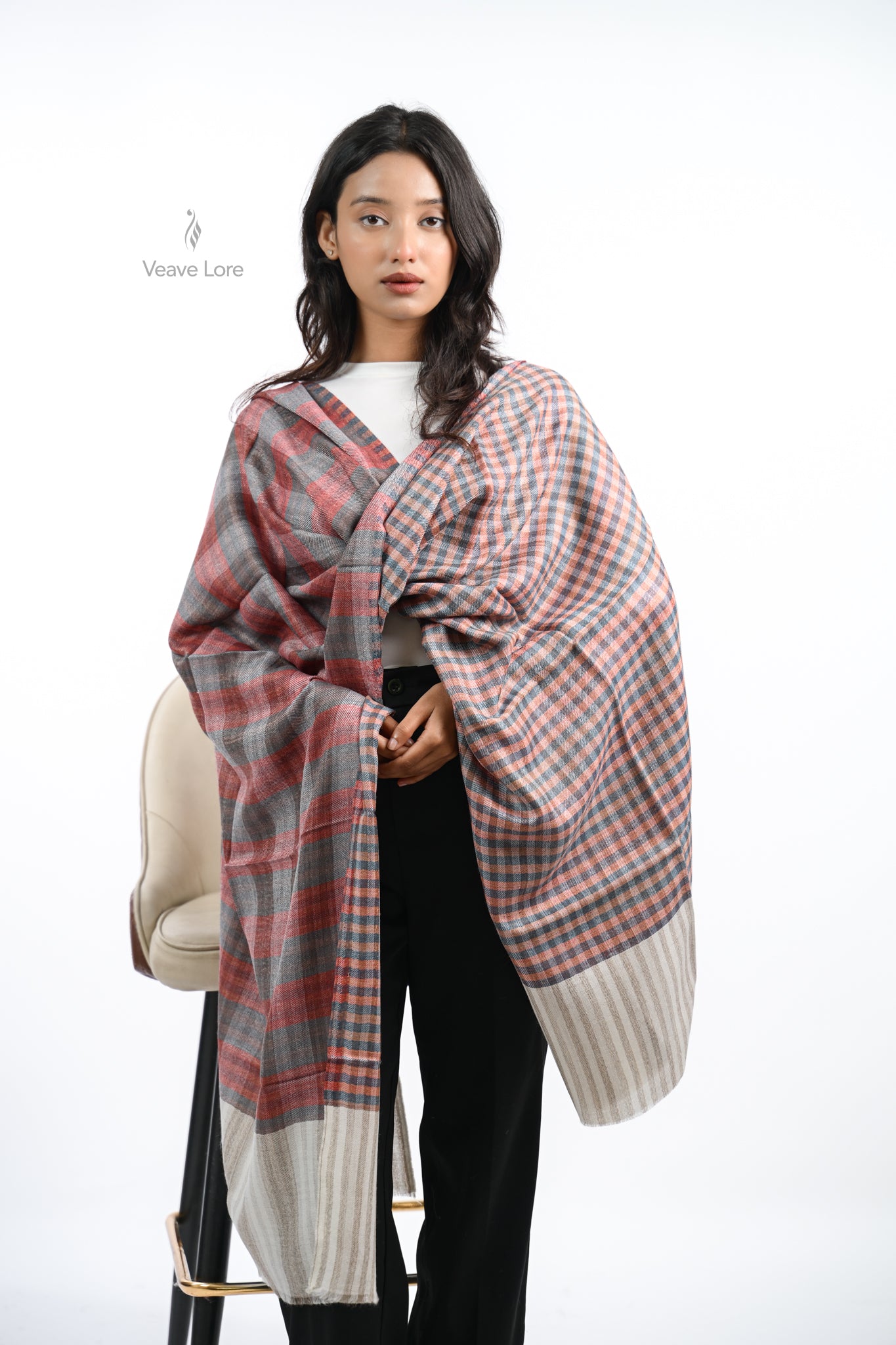 Reversible Check & Stripe Wool Stole