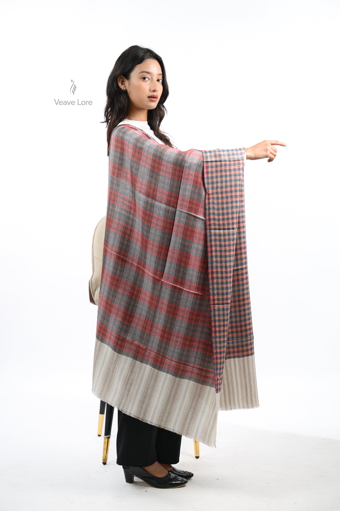 Reversible Check & Stripe Wool Stole