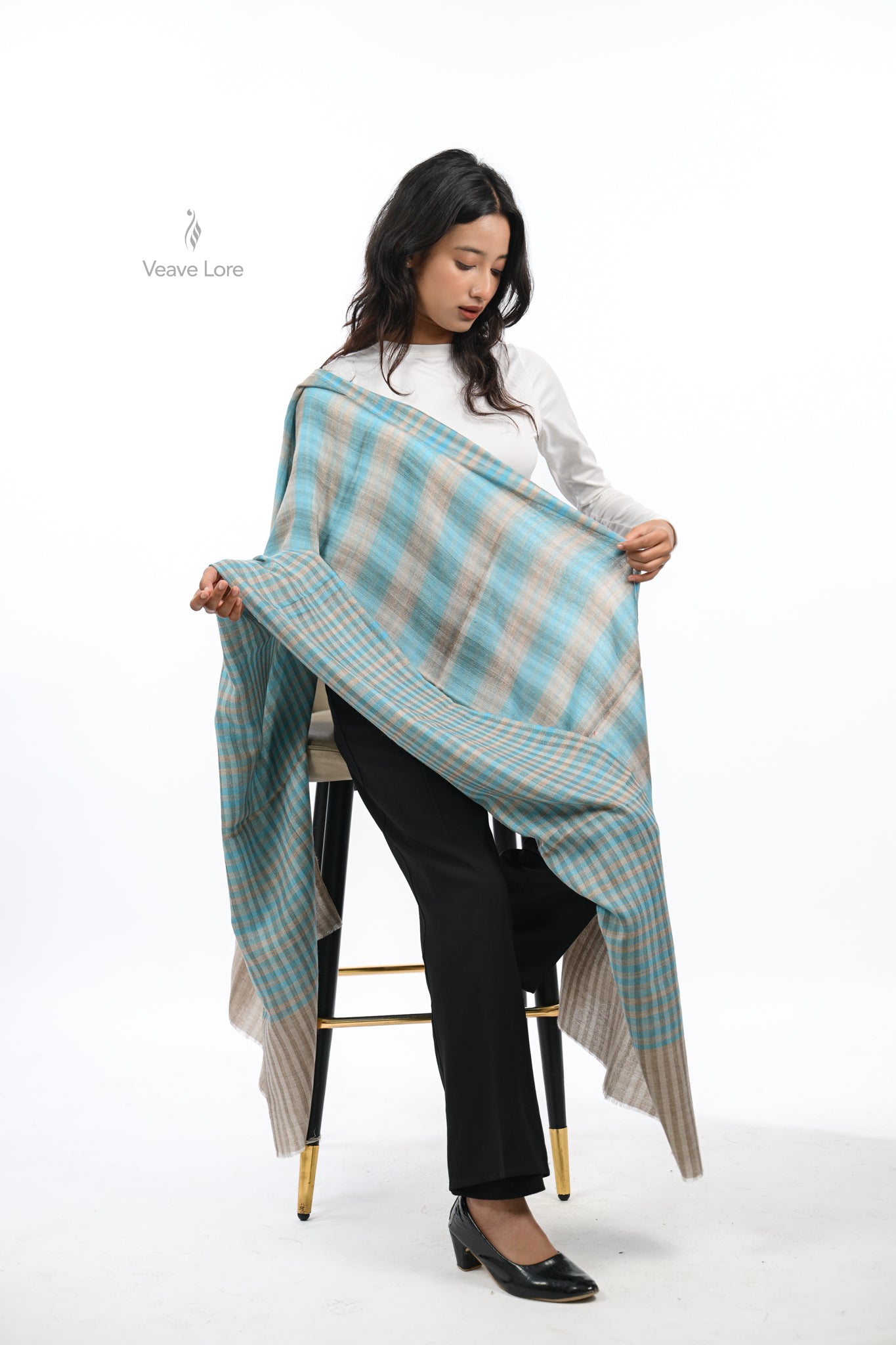 Reversible Check & Stripe Wool Stole