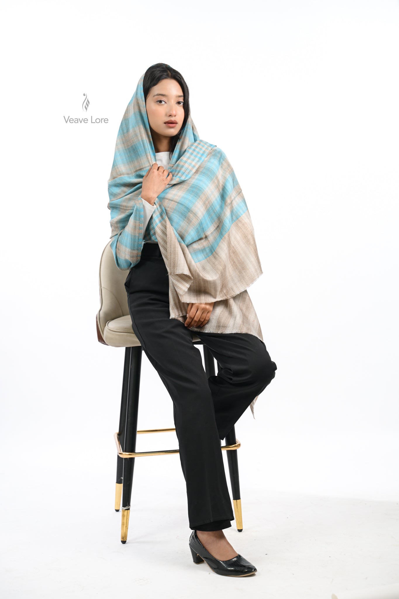 Reversible Check & Stripe Wool Stole
