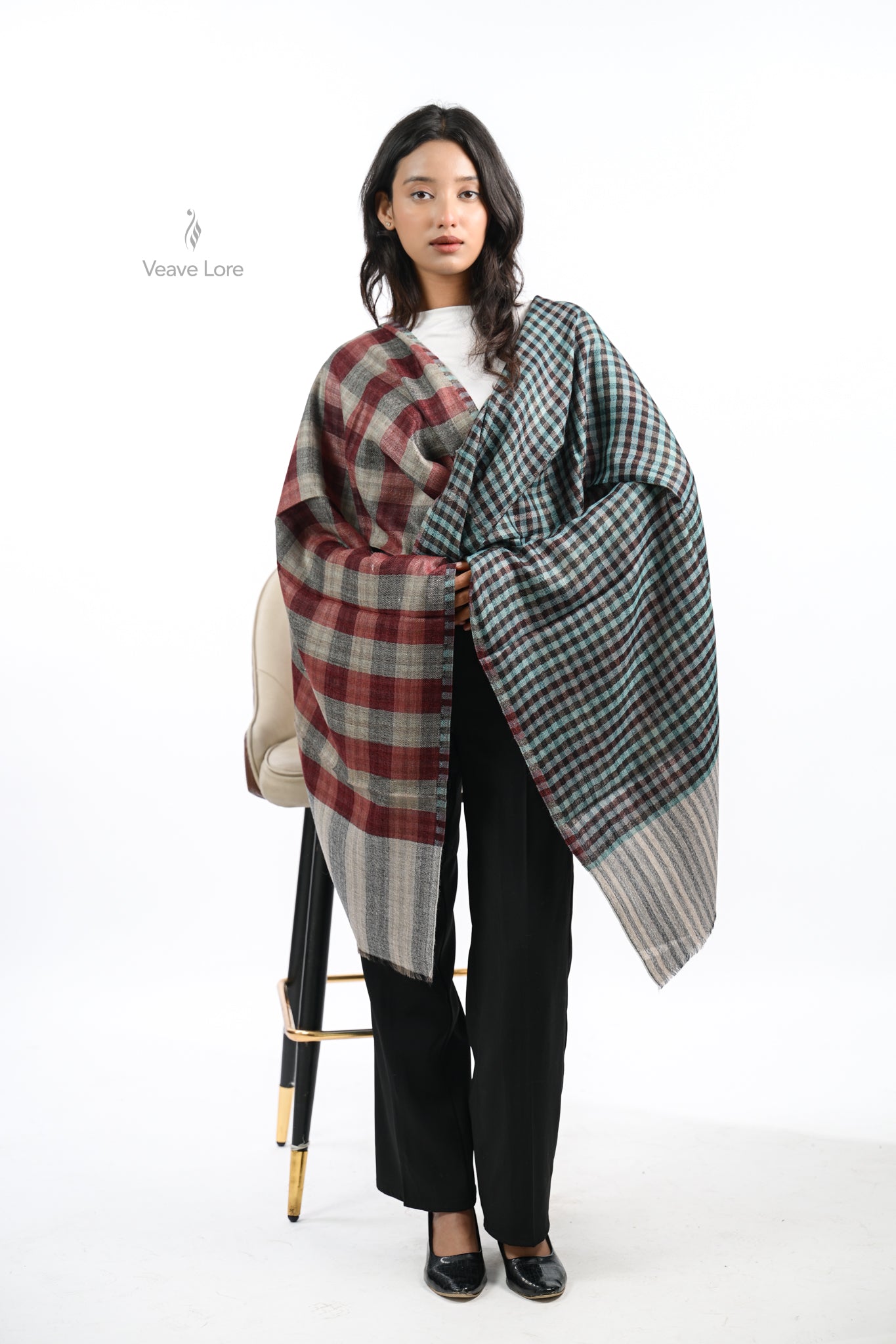 Reversible Check & Stripe Wool Stole