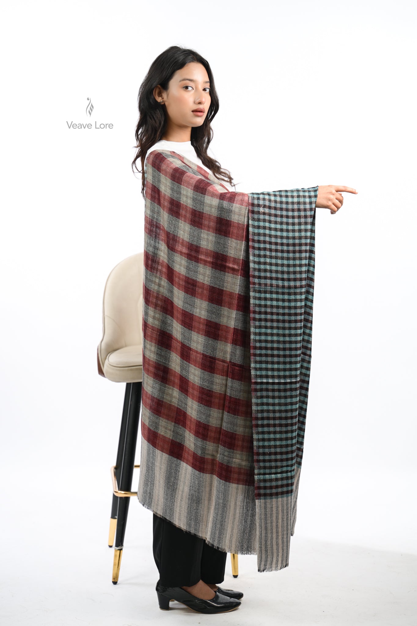 Reversible Check & Stripe Wool Stole