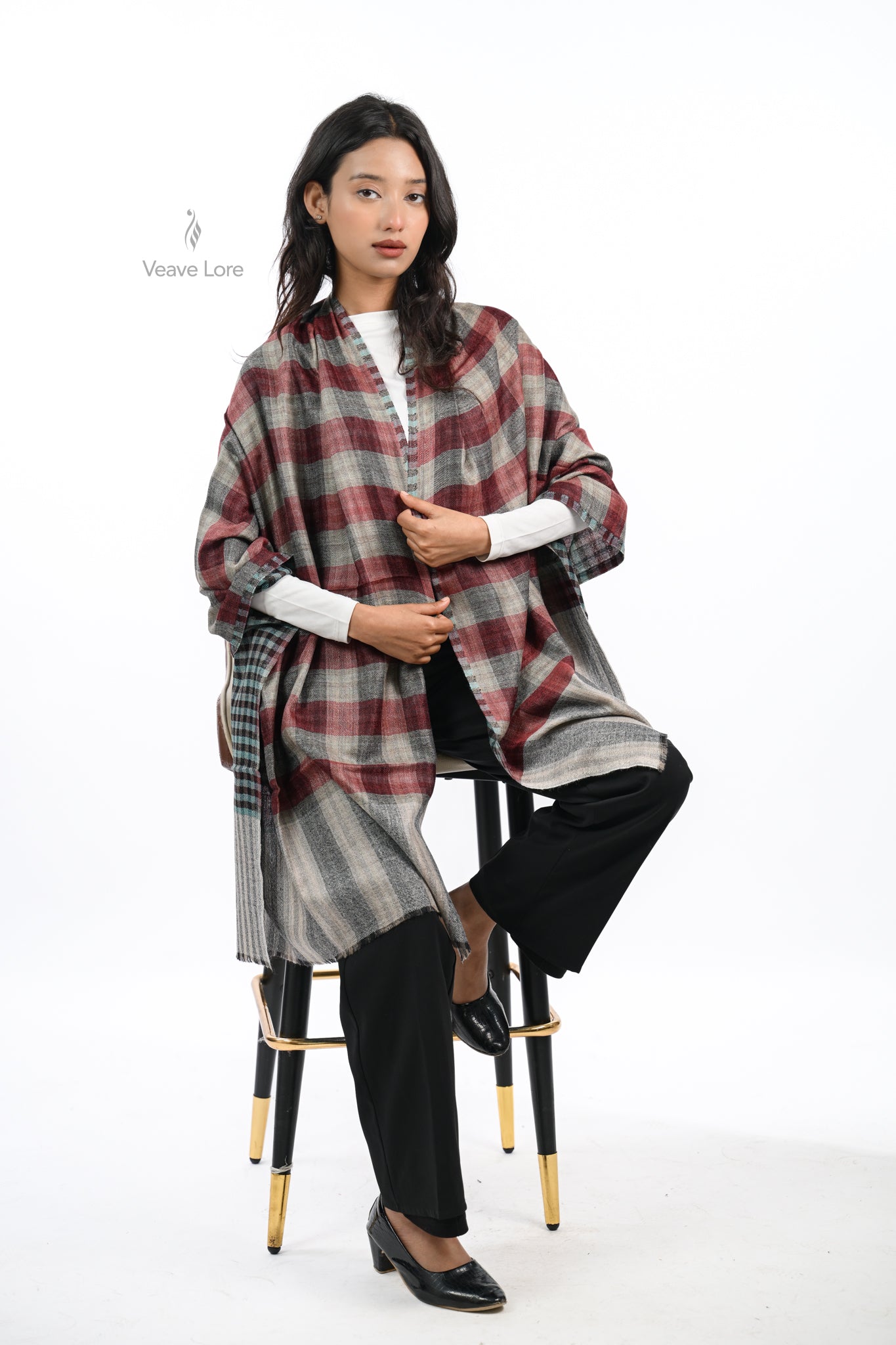 Reversible Check & Stripe Wool Stole