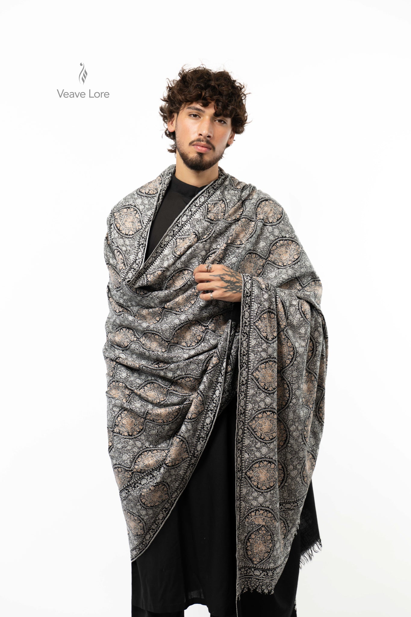 Midnight Filigree Pashmina Shawl