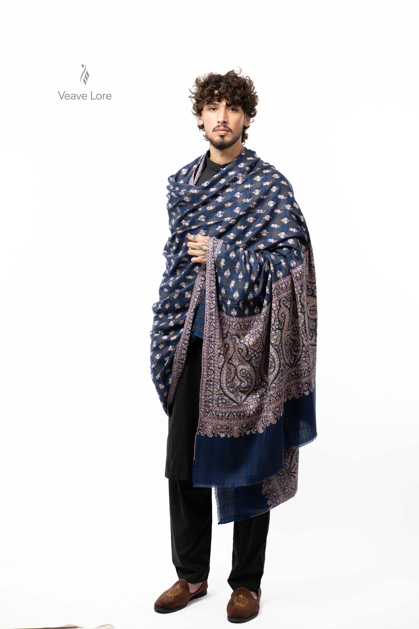 Indigo Boteh Pashmina Shawl