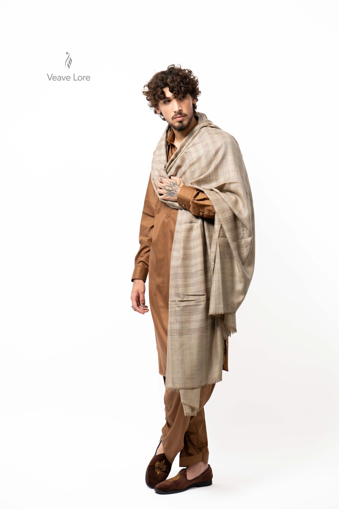 Tattersall Fawn Pashmina Shawl