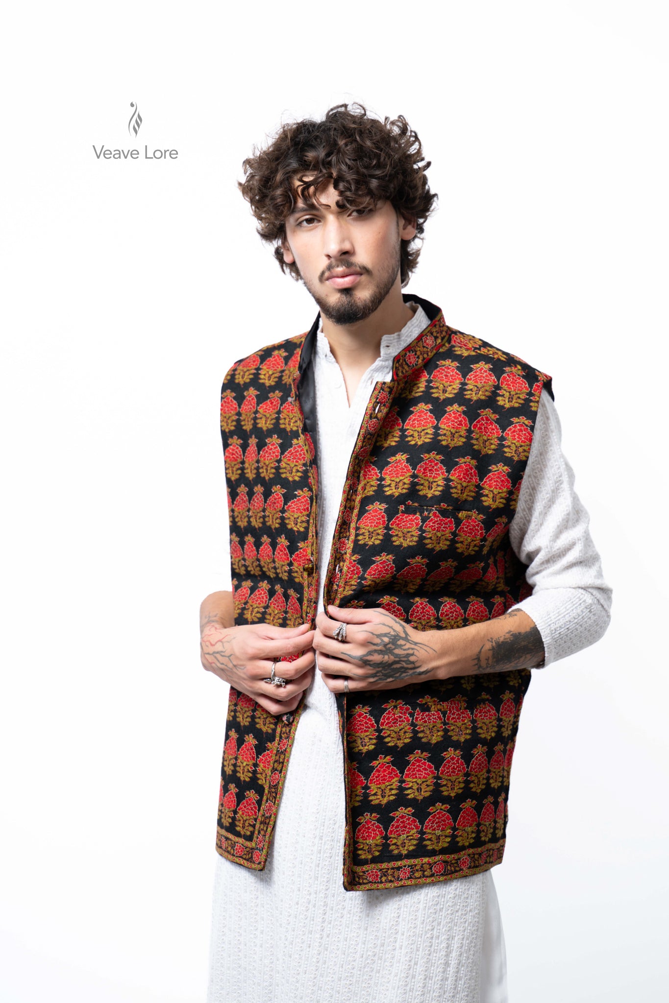 Crimson Orchard Kalamkari Waistcoat