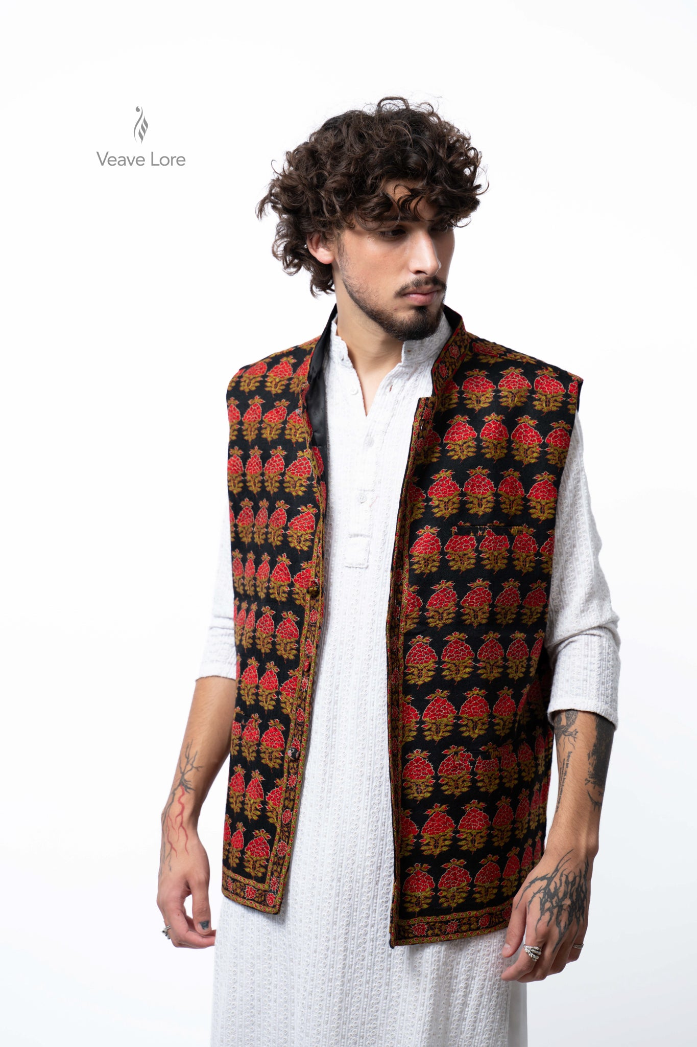 Crimson Orchard Kalamkari Waistcoat