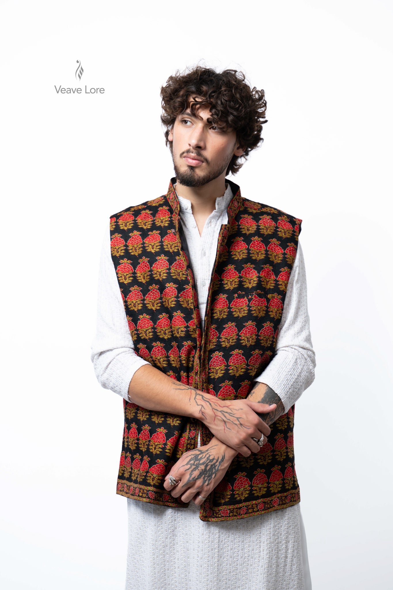 Crimson Orchard Kalamkari Waistcoat