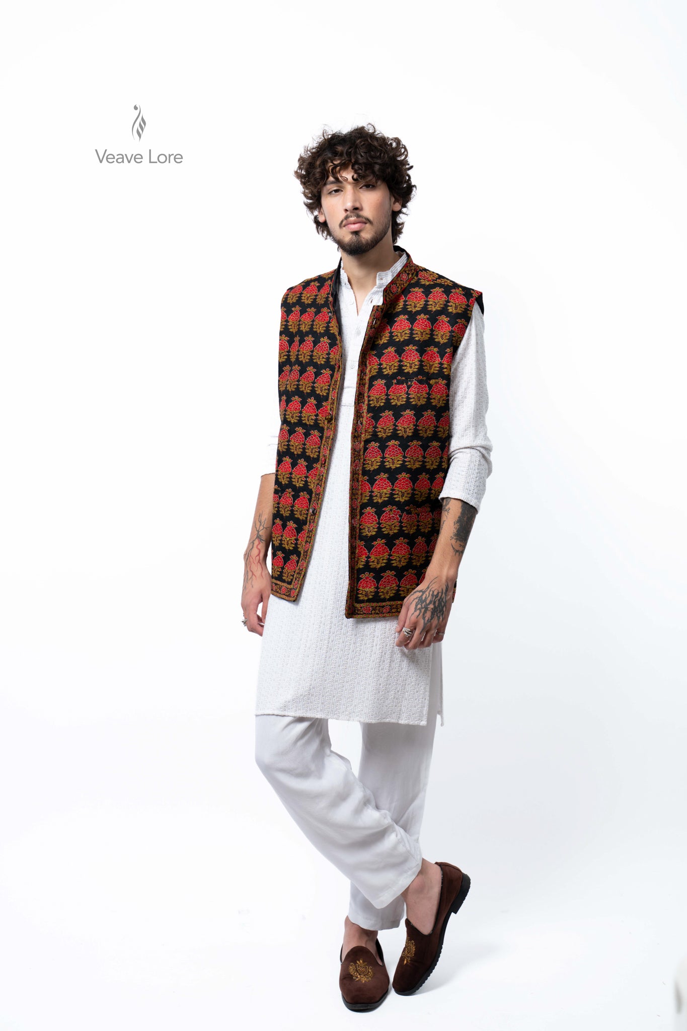 Crimson Orchard Kalamkari Waistcoat