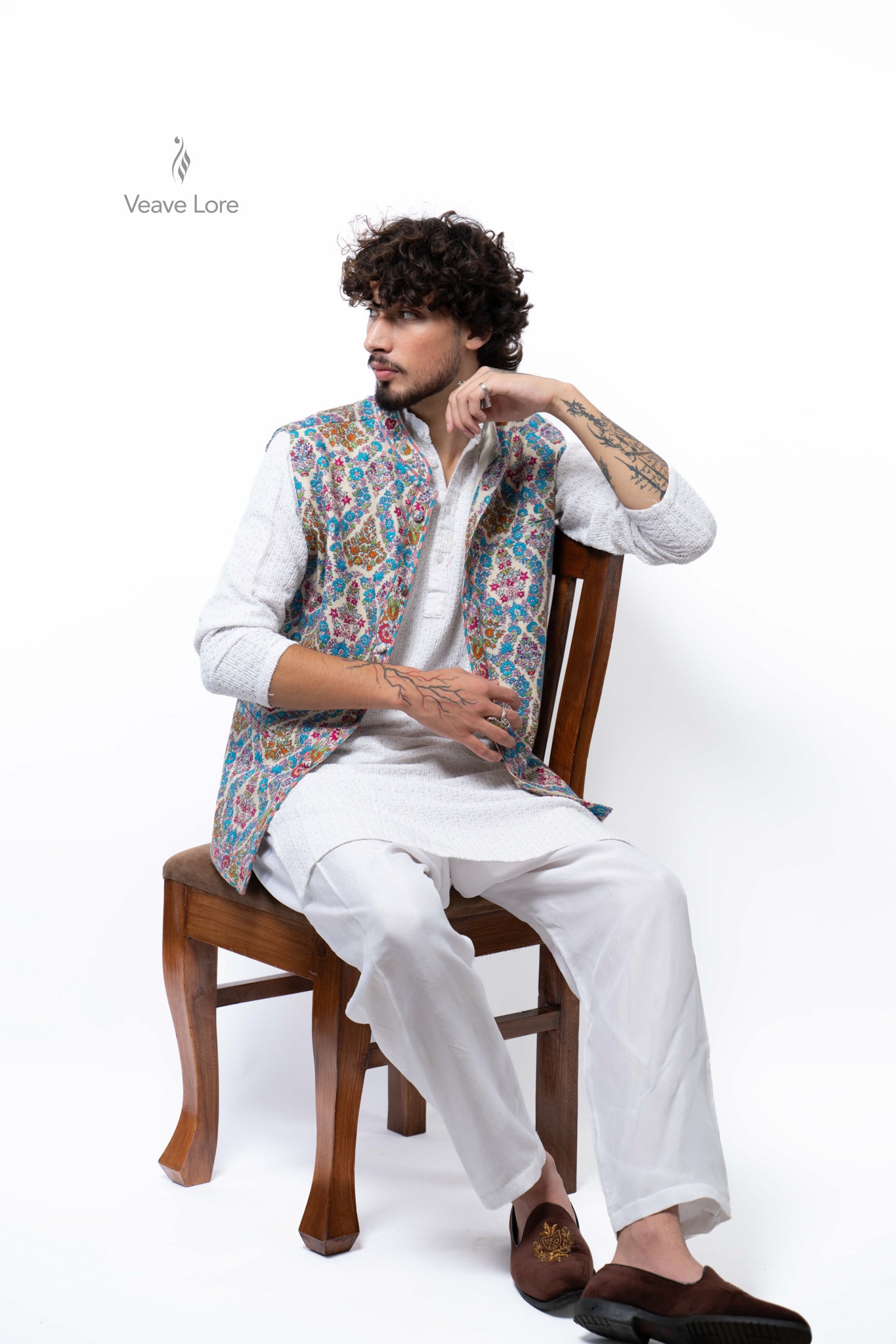 Azure Meadowsweet Kalamkari Waistcoat