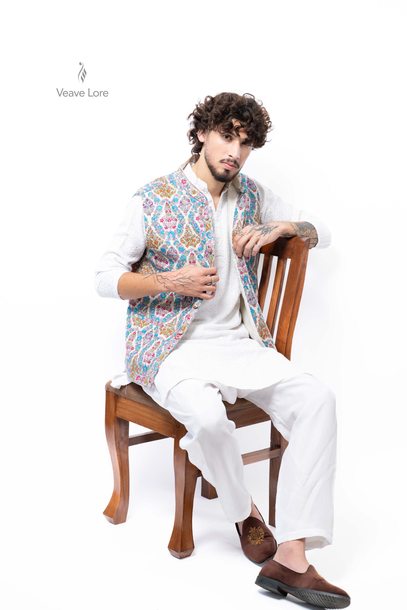 Azure Meadowsweet Kalamkari Waistcoat