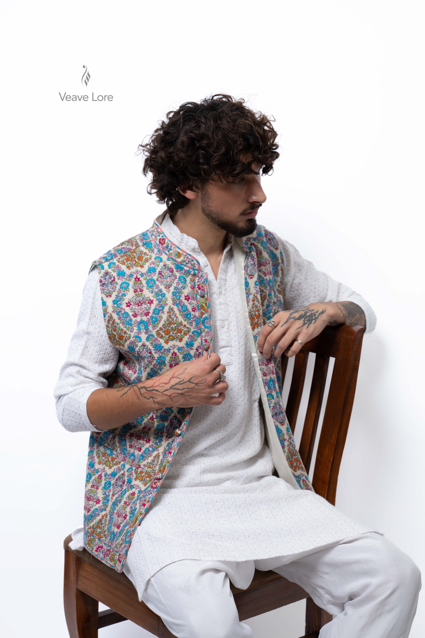 Azure Meadowsweet Kalamkari Waistcoat