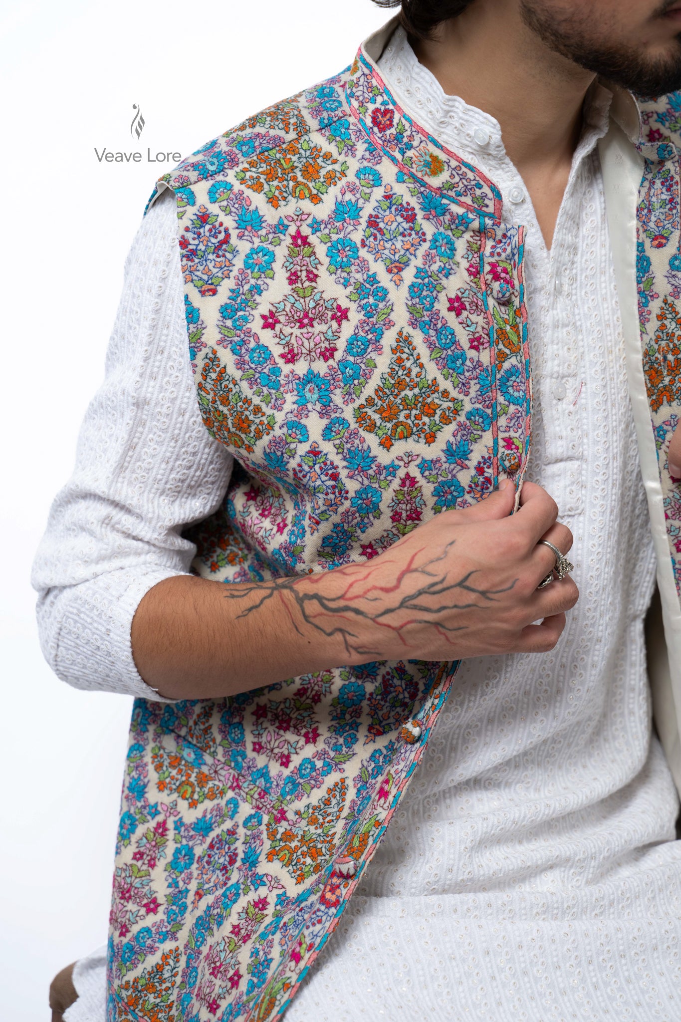 Azure Meadowsweet Kalamkari Waistcoat