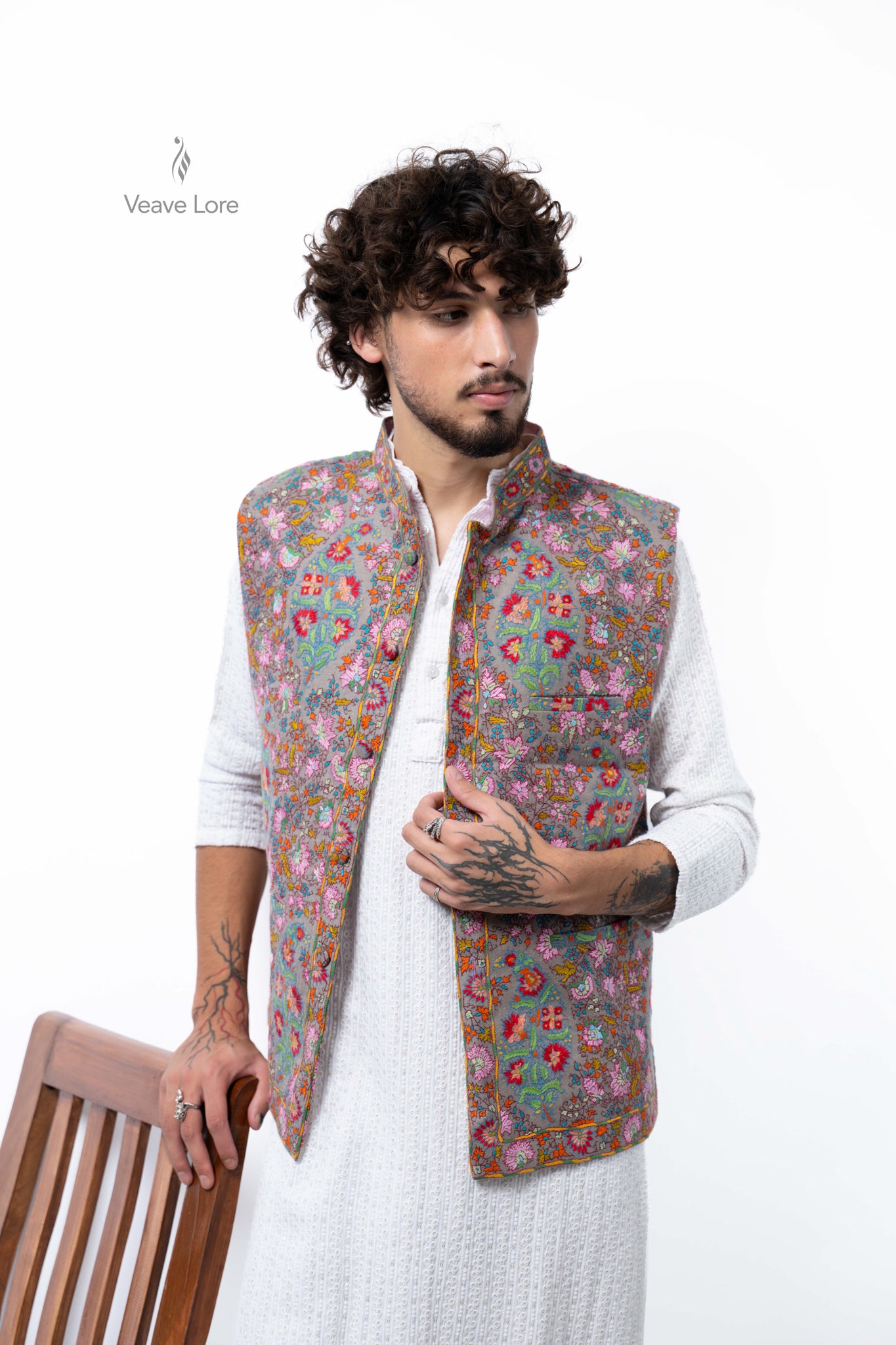 Pewter Rosewood Kalamkari Waistcoat