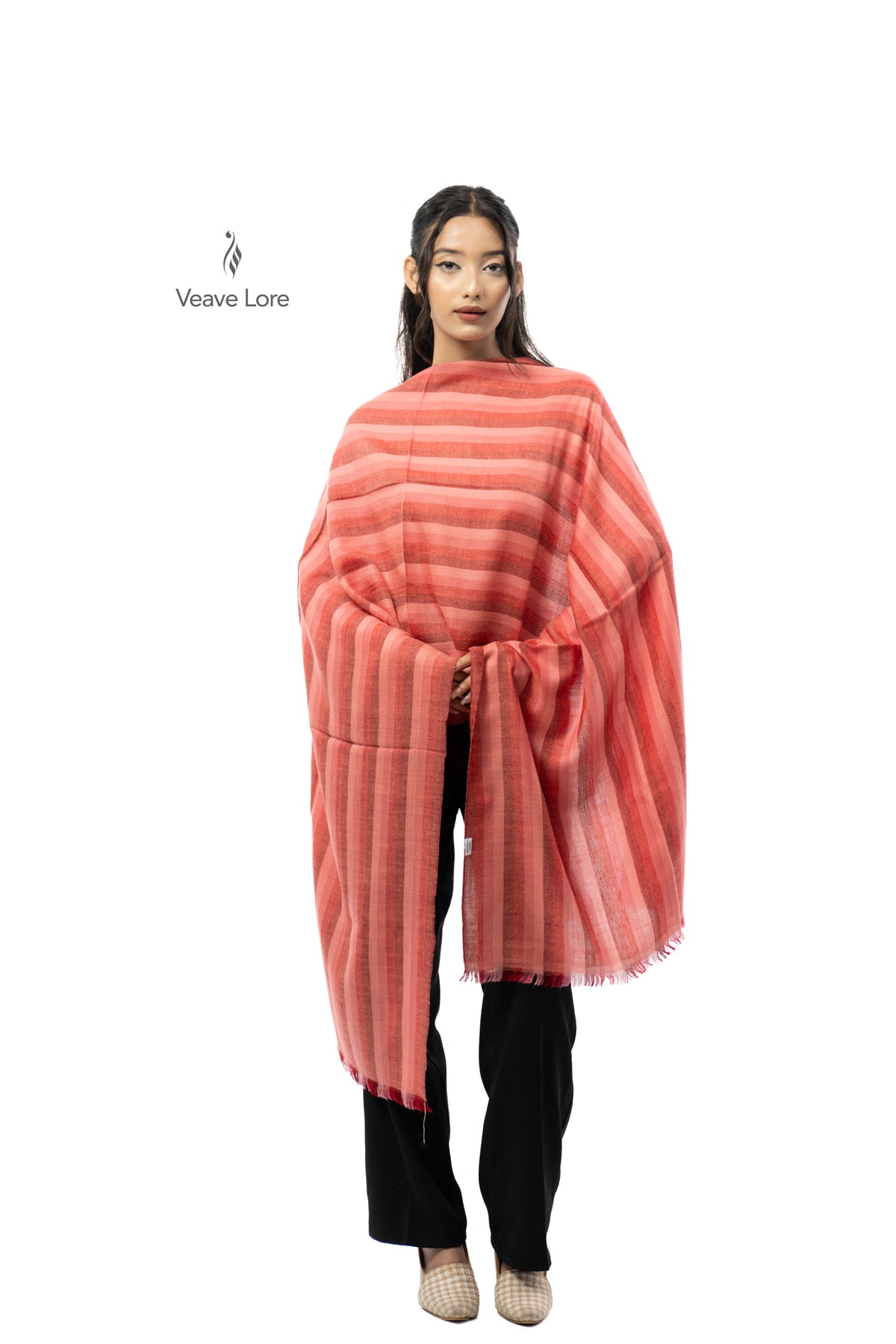 Coral Meridian Pashmina Stole