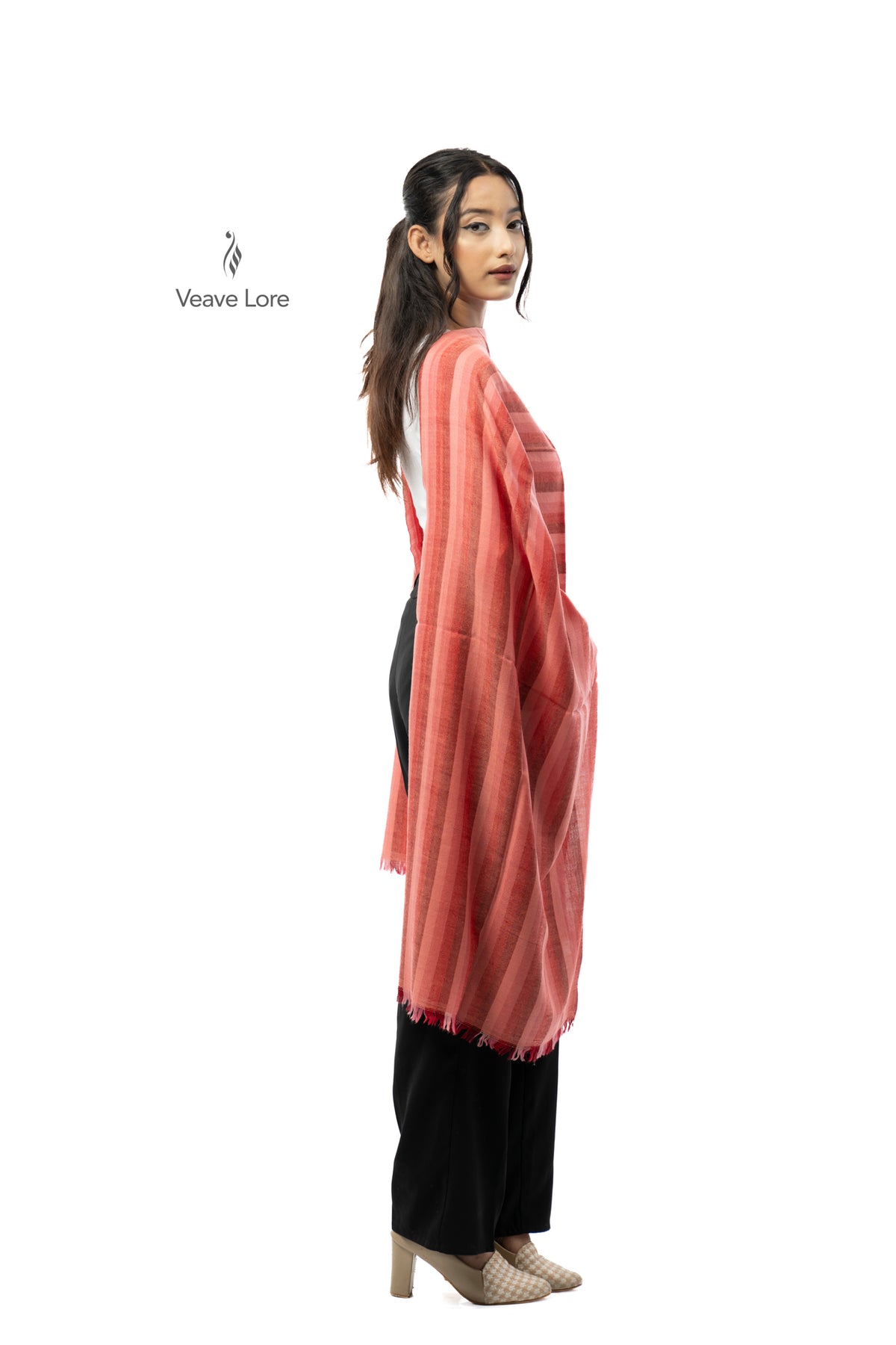 Coral Meridian Pashmina Stole