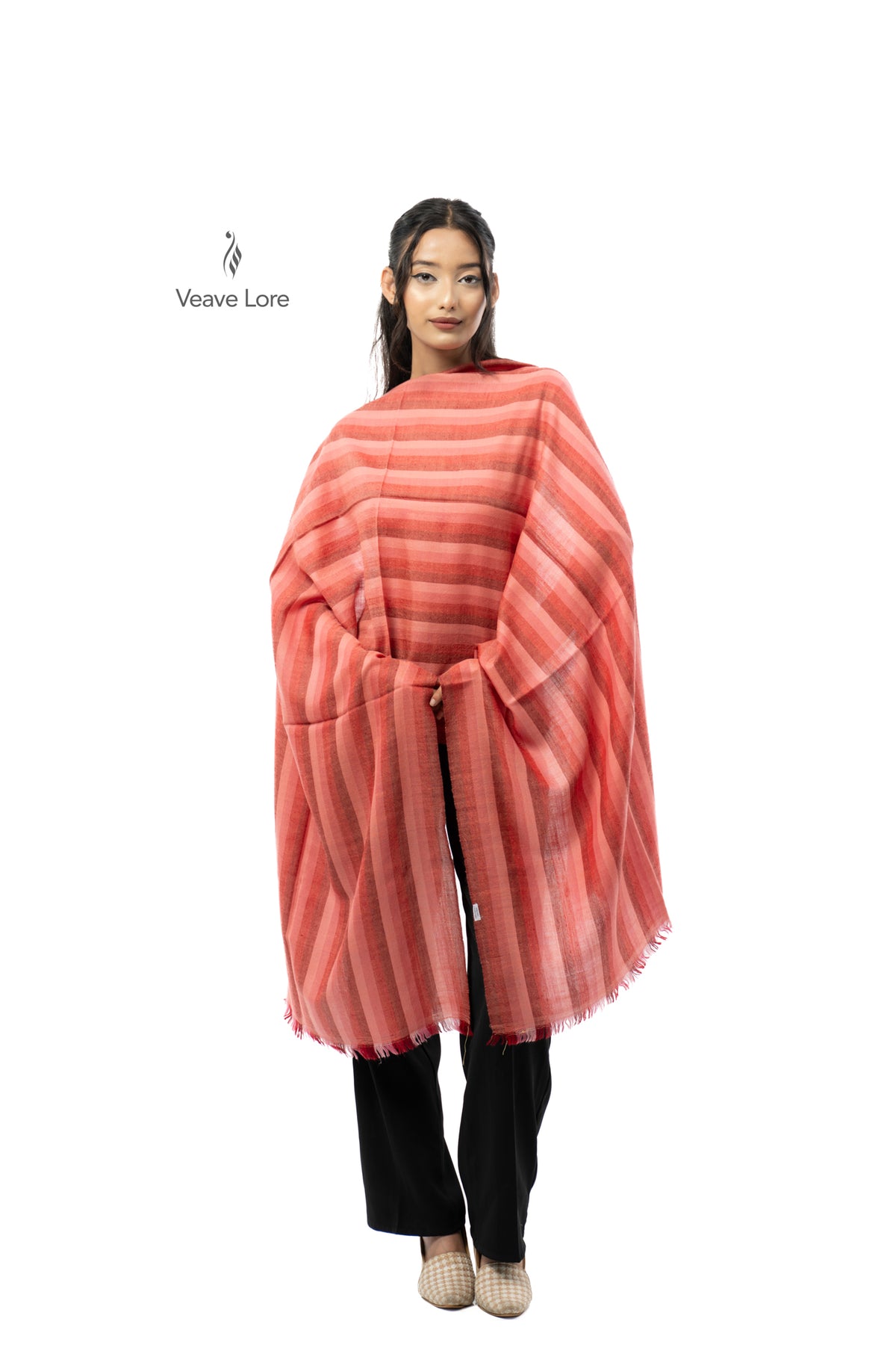 Coral Meridian Pashmina Stole