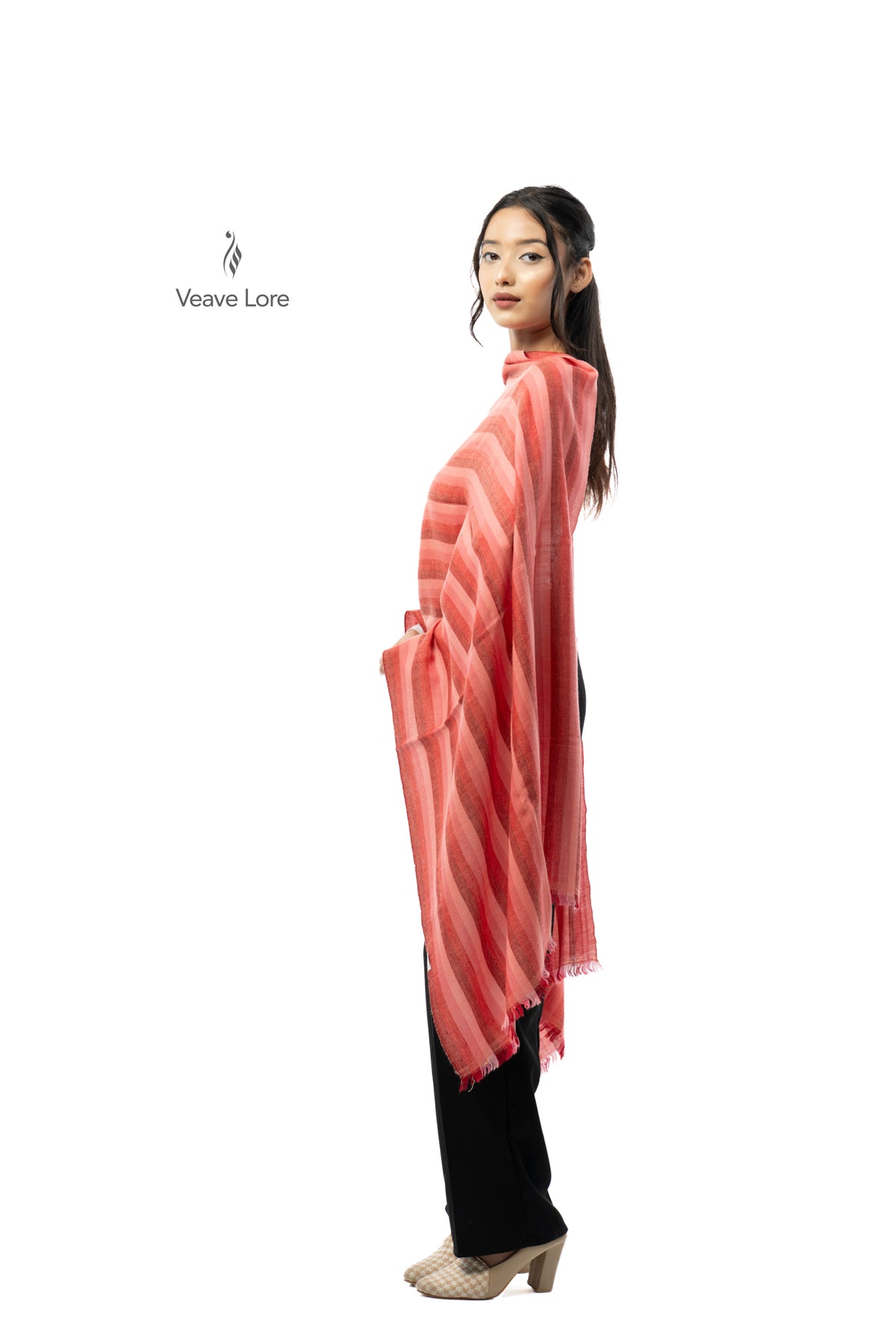 Coral Meridian Pashmina Stole