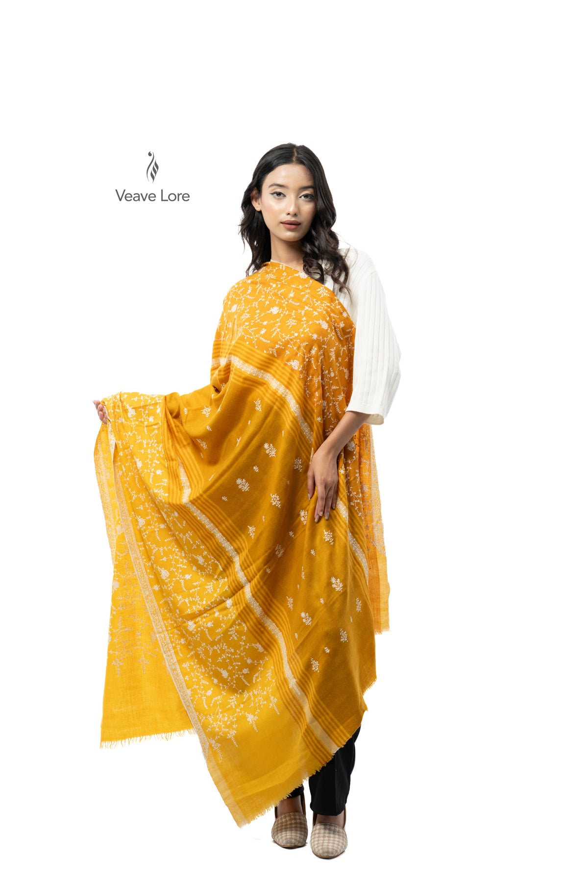 Turmeric Tendril Pashmina Shawl