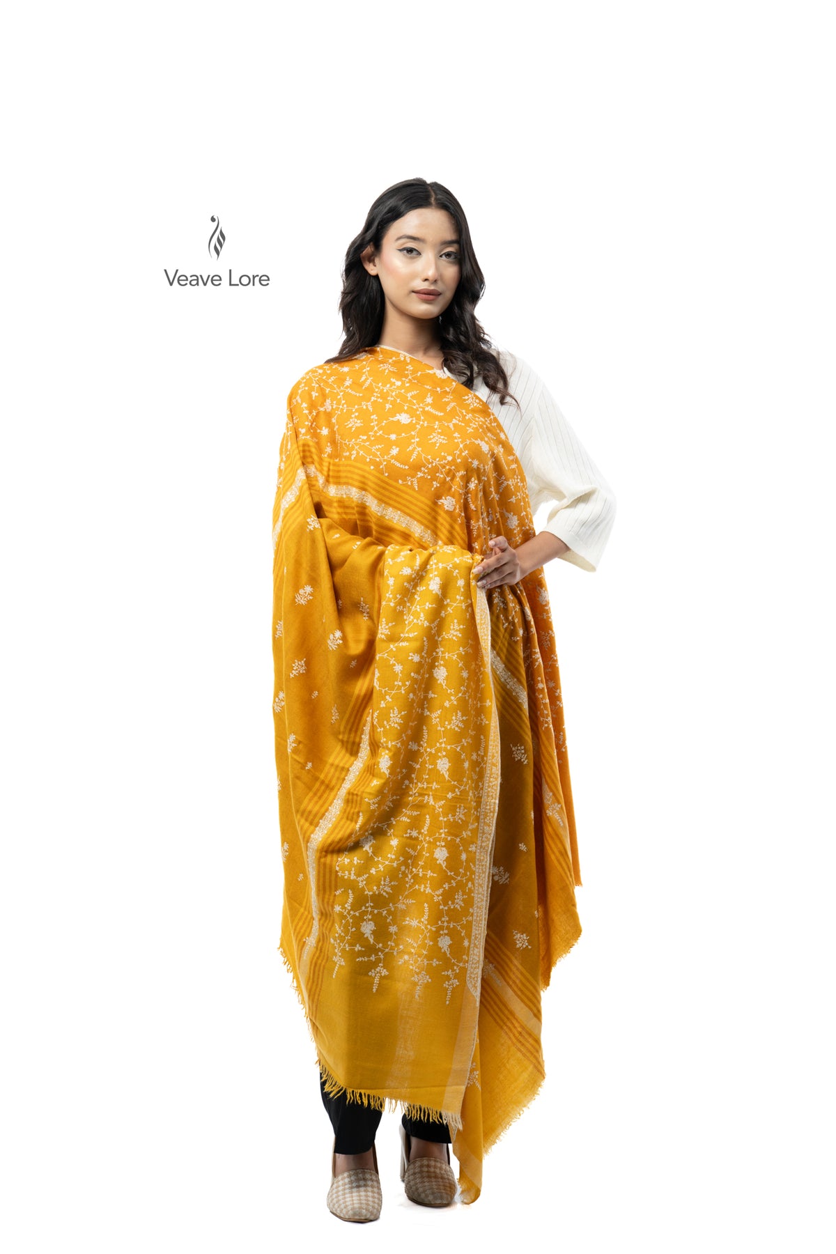 Turmeric Tendril Pashmina Shawl