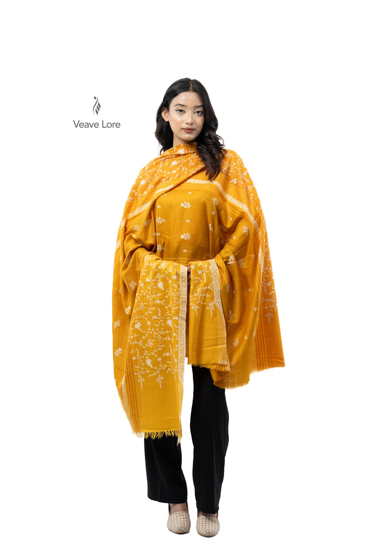 Turmeric Tendril Pashmina Shawl
