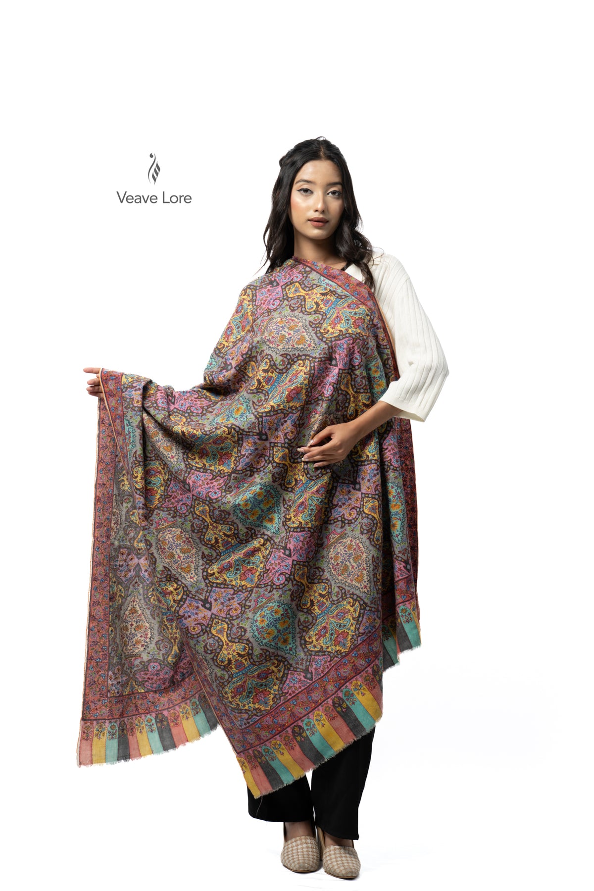 Umber Mural Pashmina Shawl